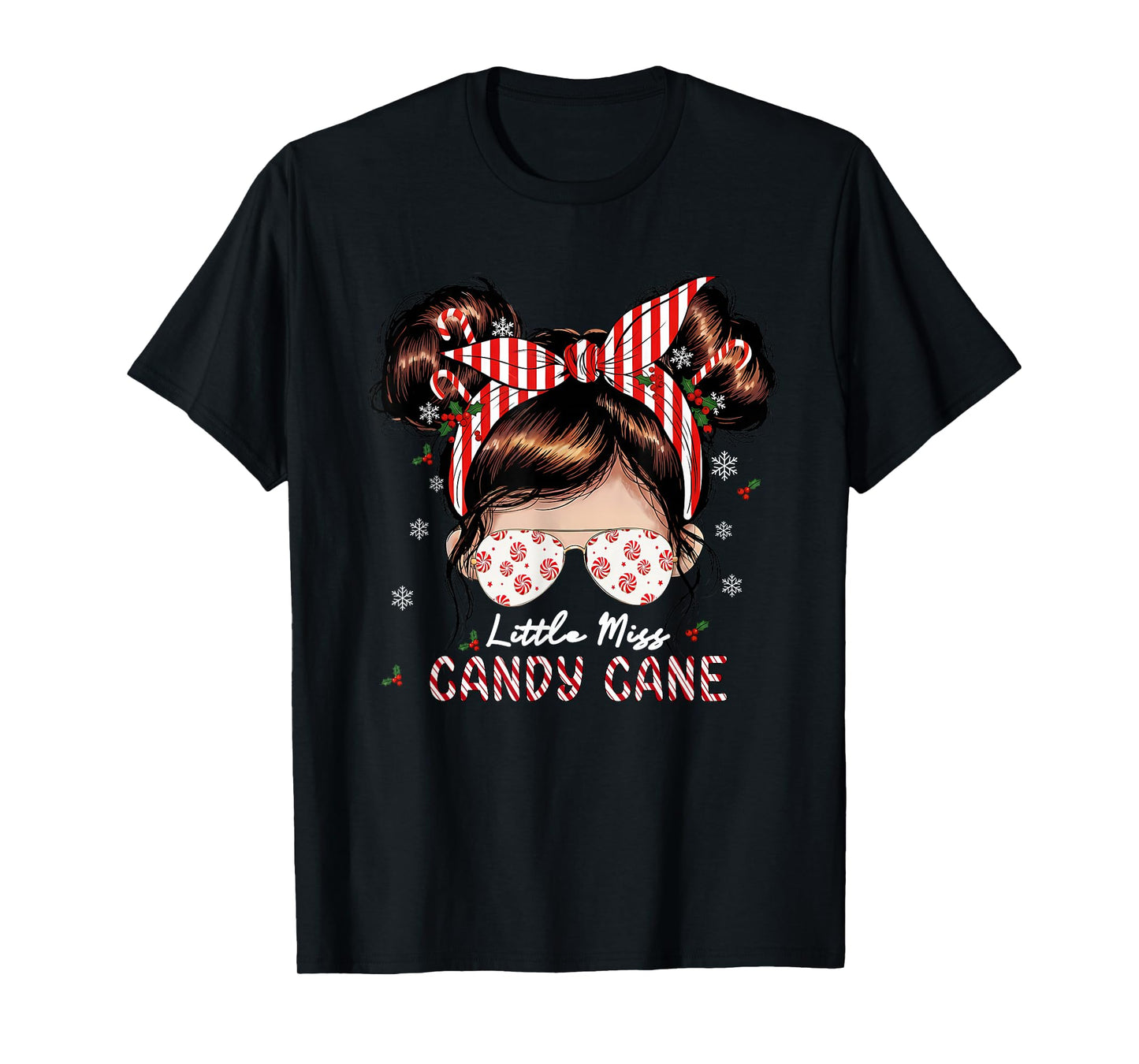 Little Miss Candy Cane Christmas Messy Bun Toddler Girl Kids T-Shirt