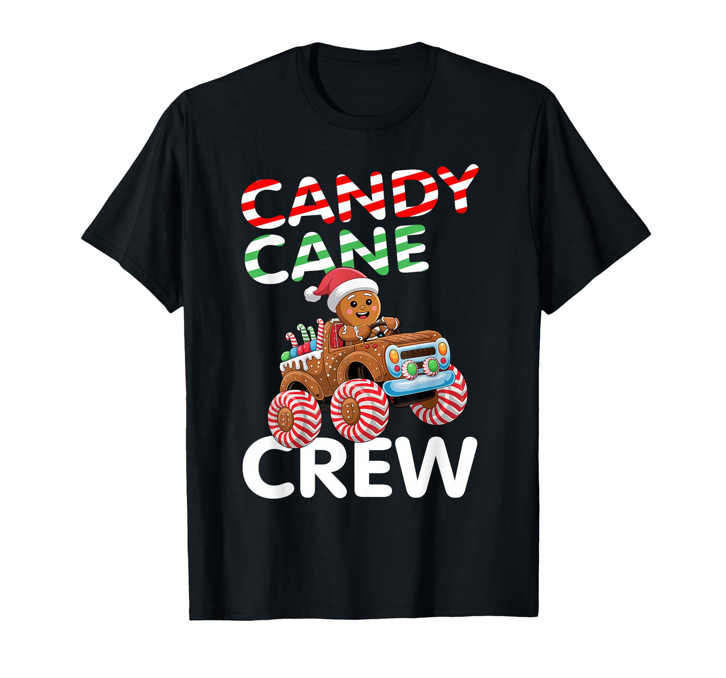 Christmas Candy Cane Crew Gingerbread Monster Truck Pajama T-Shirt