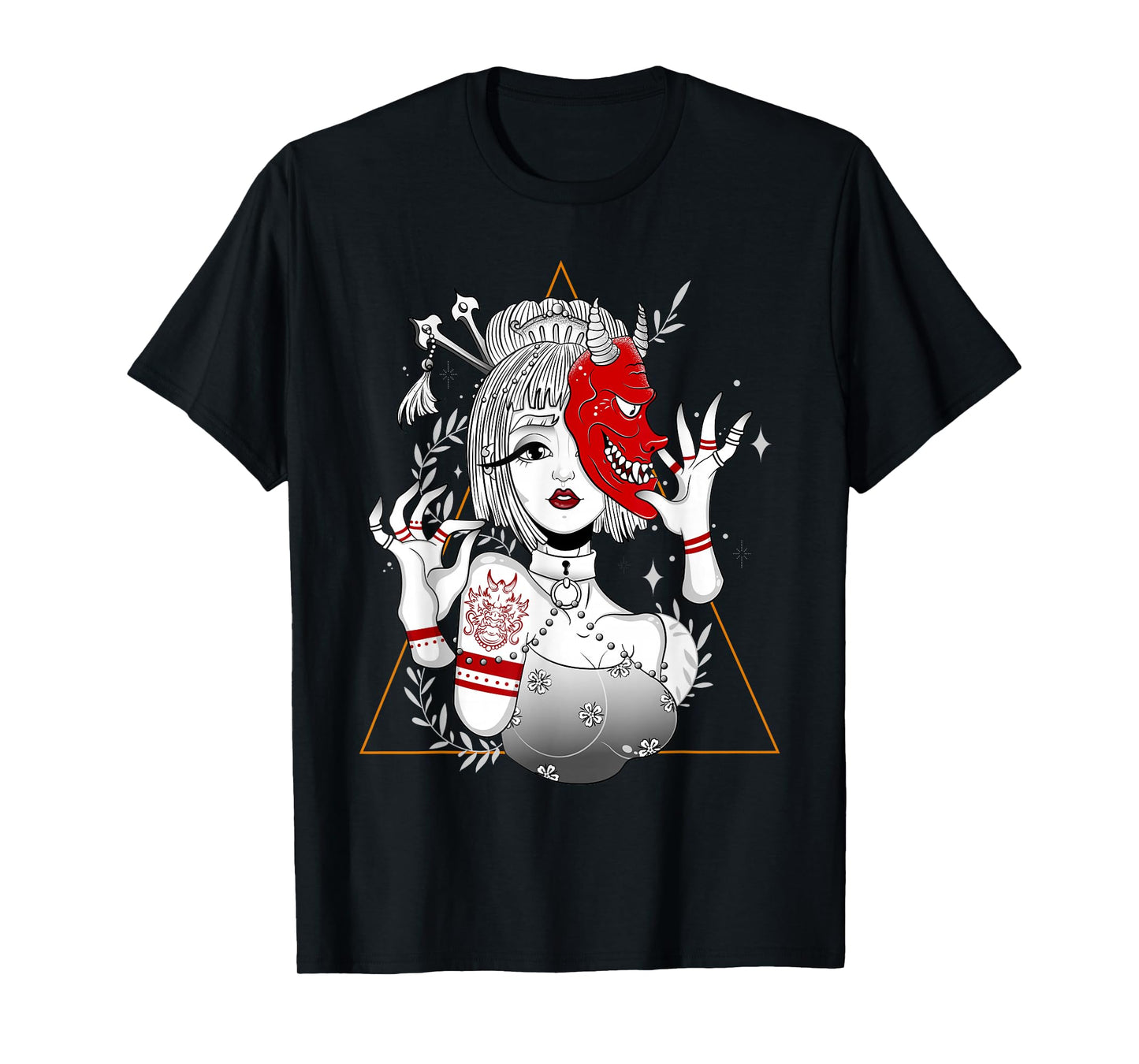 Japanese Demon Culture Samurai Geisha Girl Hannya Gift Tee T-Shirt