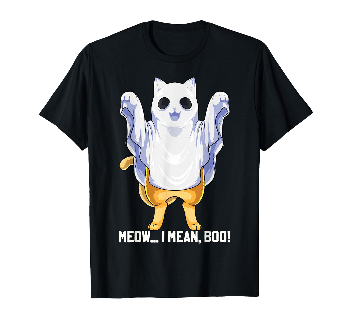 Meow I Mean Boo Ghost Cat Funny Halloween Costume Boys Kids T-Shirt