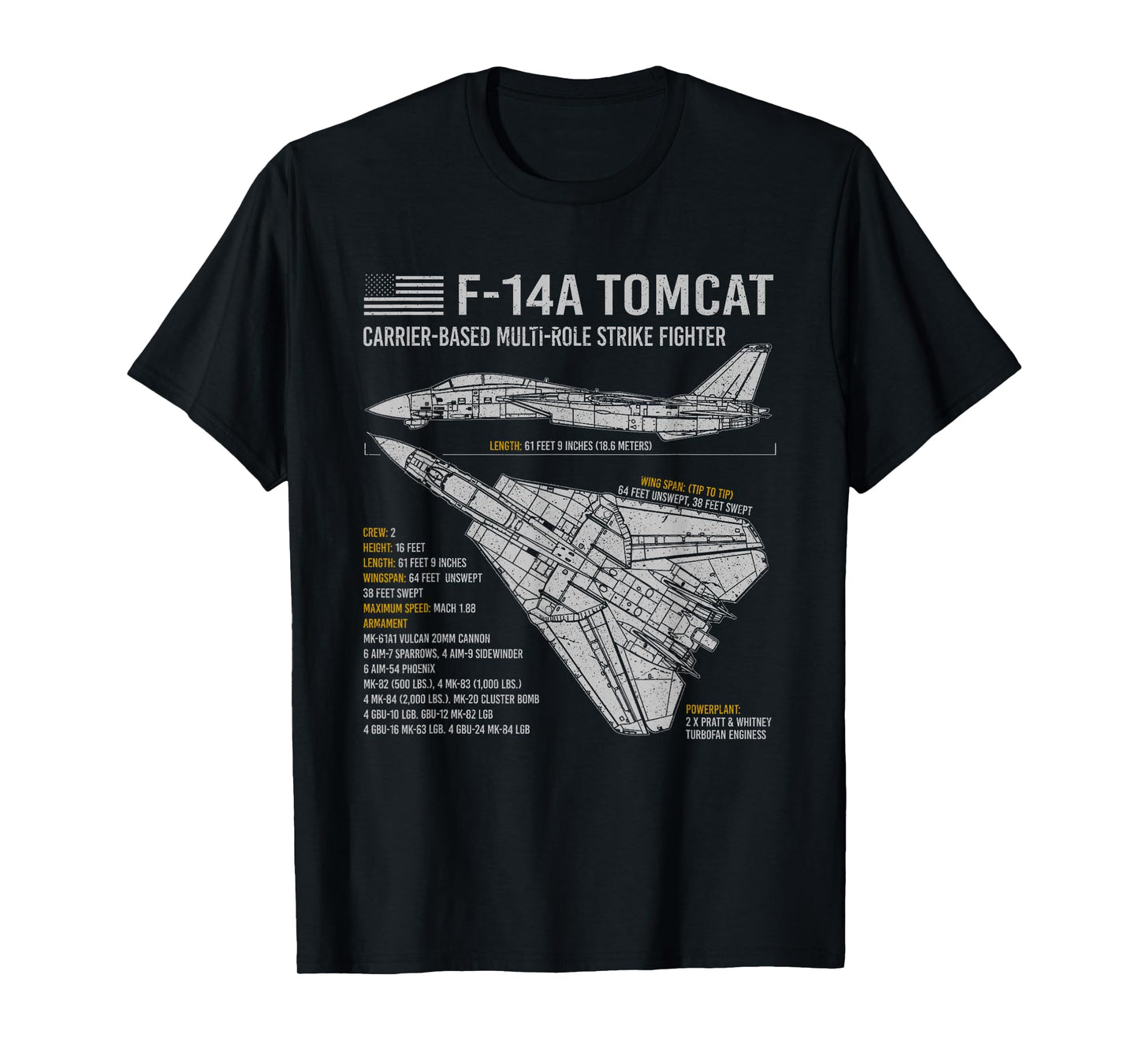 F-14 Tomcat F14 Aircraft Airplane Blueprint Facts. T-Shirt Small