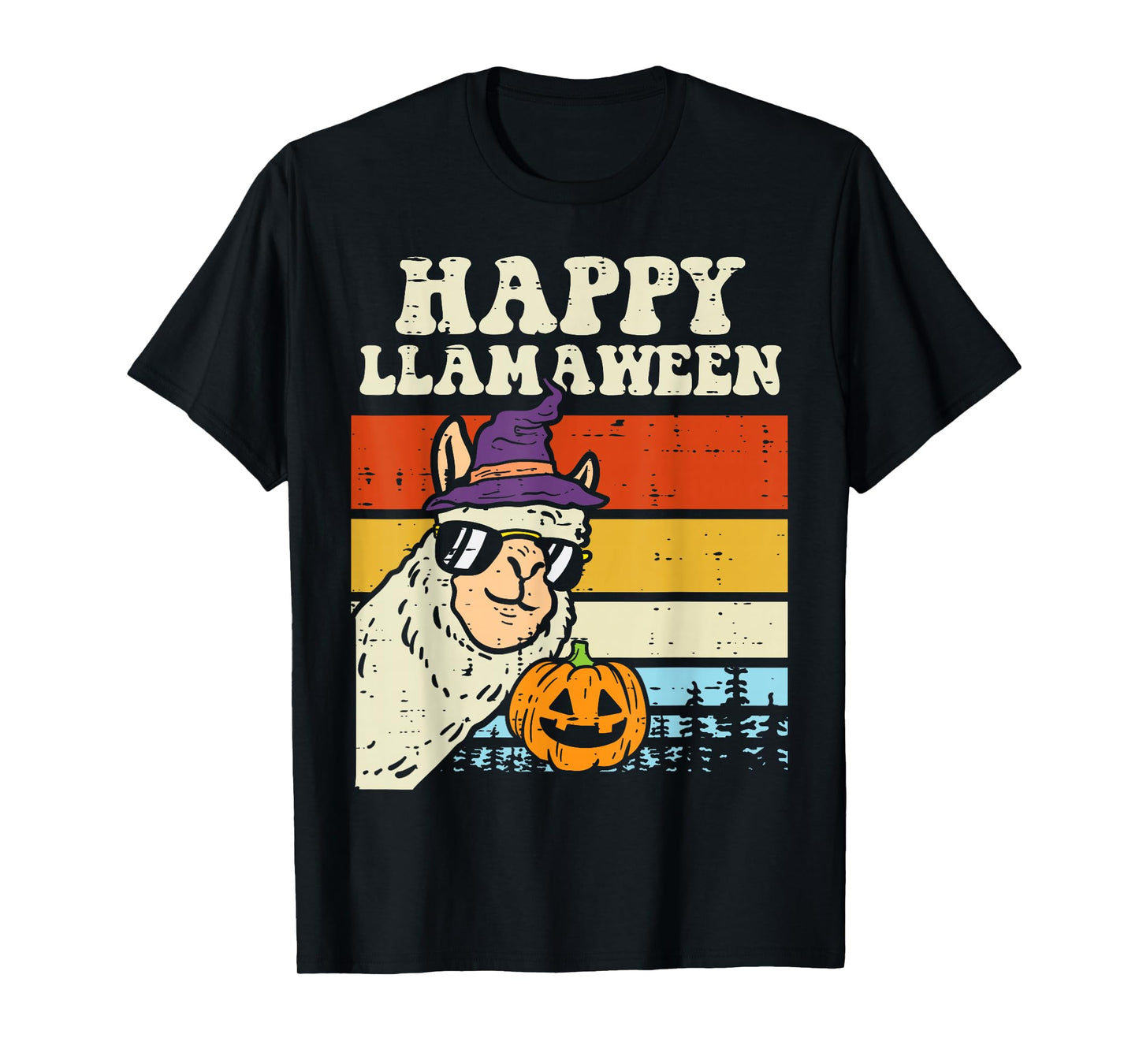 Happy Llamaween Llama Witch Retro Halloween Alpaca Animal T-Shirt