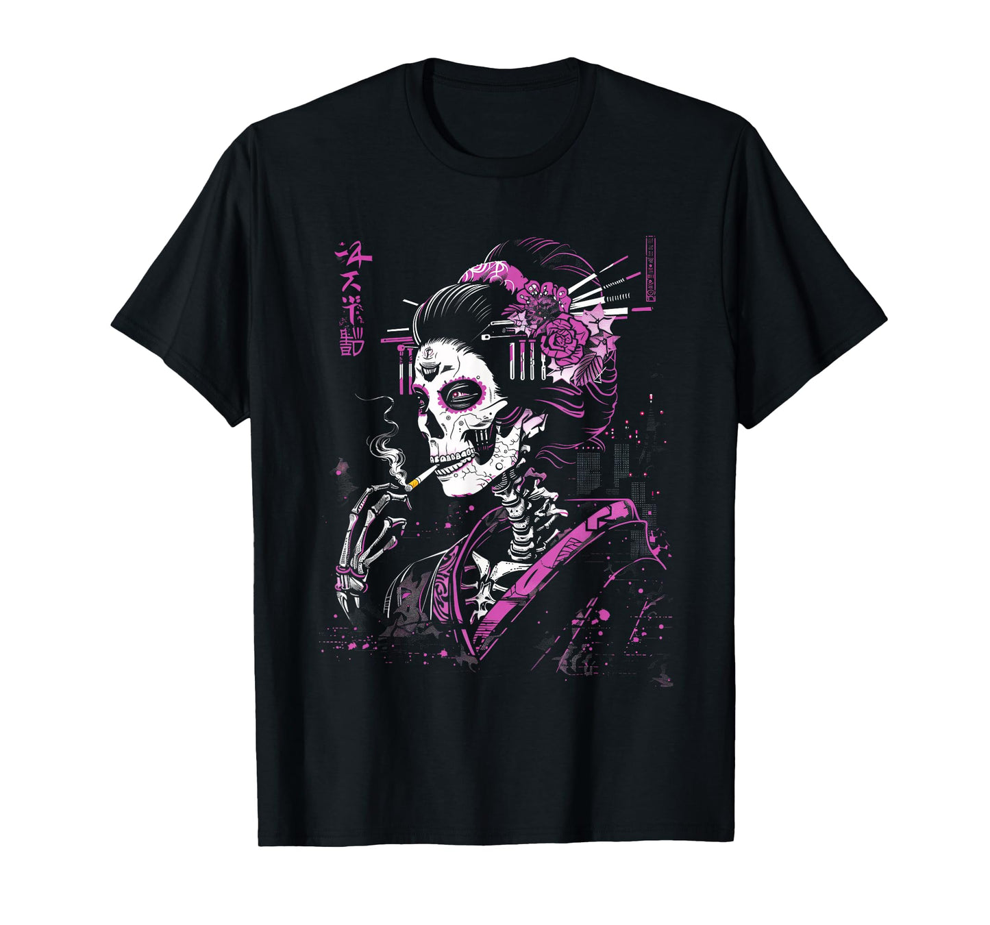 Anime Japanese Goth Cyberpunk City Skull Sugar T-Shirt
