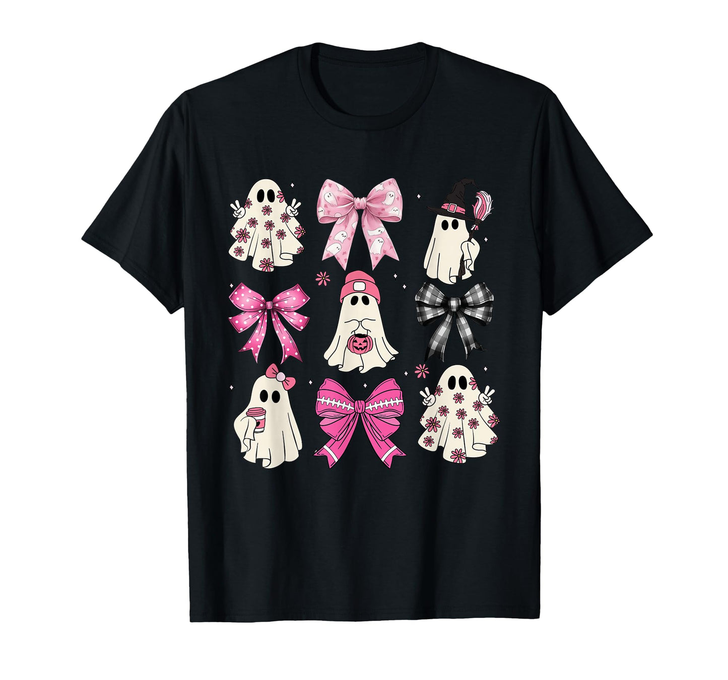 Spooky Vibes Pink Ghost Preppy Halloween Women Girls Kids T-Shirt