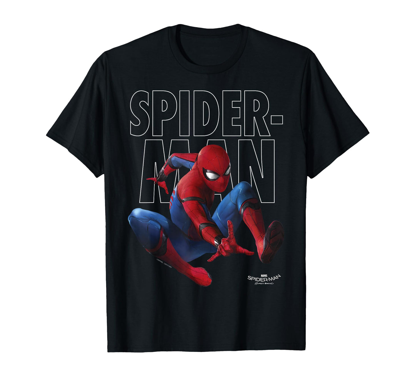 Marvel Spider-Man Homecoming Outlined Epic Jump Pose T-Shirt Small