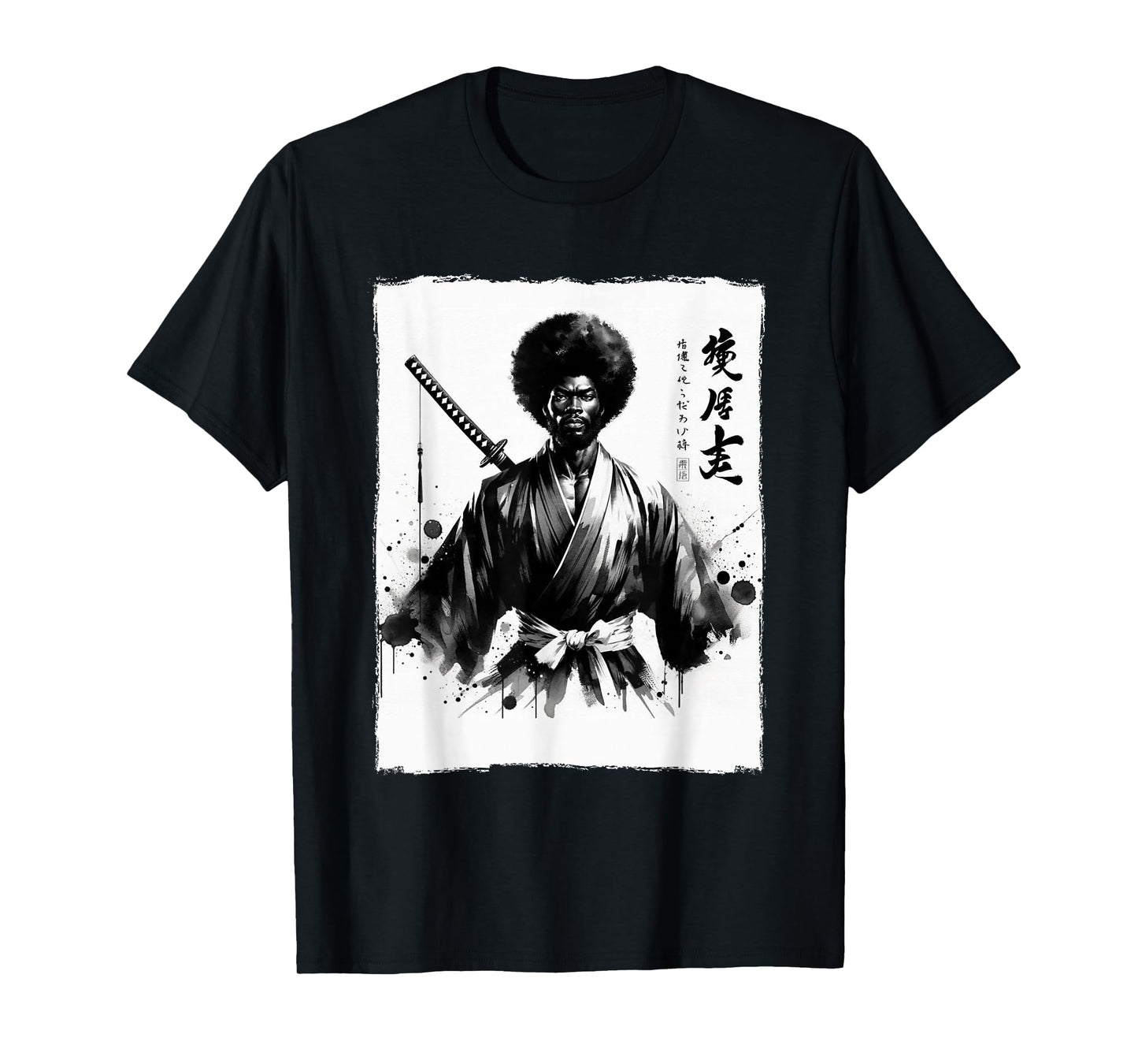 Vintage Afro African Samurai Ukiyo-e Japanese Art Graphic T-Shirt