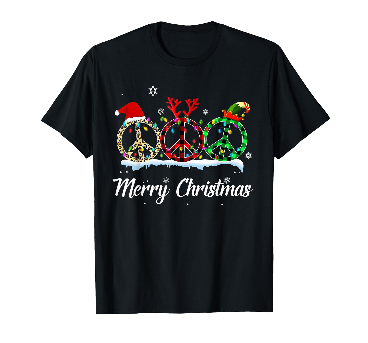 Hippie Peace Sign Santa Hat Reindeer Merry Christmas T-Shirt
