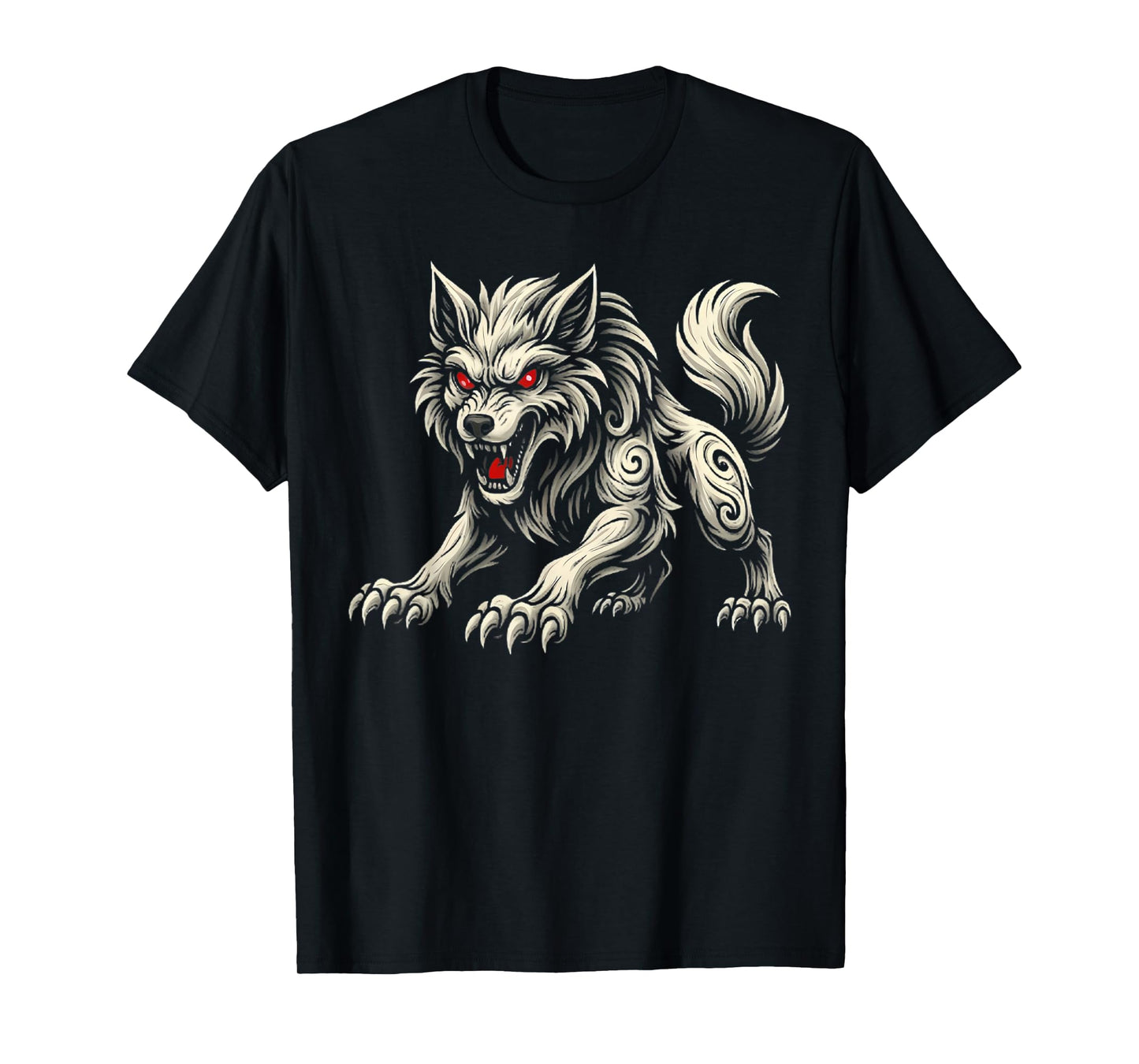 Wolf Black Aggressive Wolf Red Eyes Werewolf Tee Men Boys T-Shirt
