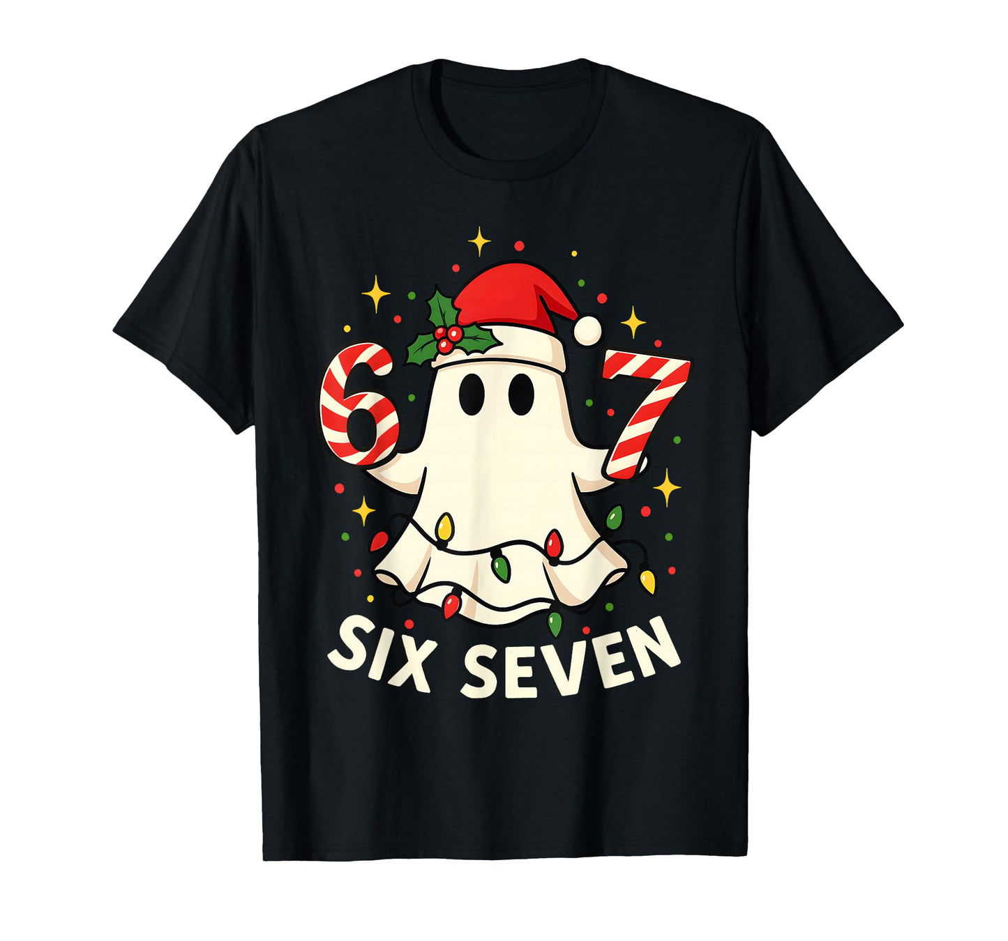Cute Boo Ghost Lights Candy Cane Christmas 67 Meme T-Shirt