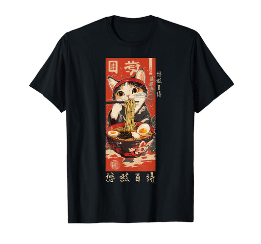 Ramen Cat Aesthetic - Cute Japanese Streetwear Art T-Shirt