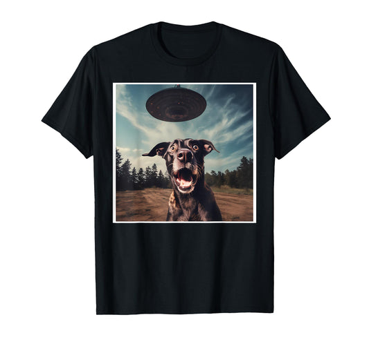 Dog Selfie with UFOs Alien Extraterrestrial UFO Believer Men Women T-Shirt