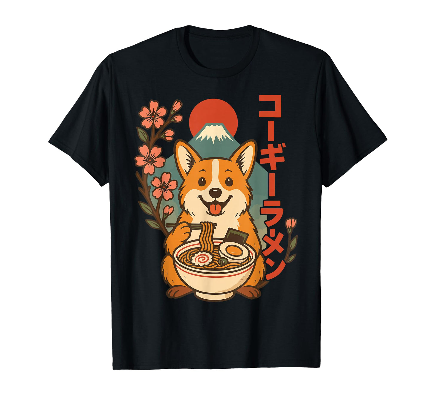 Corgi Eating Ramen Anime T-Shirt