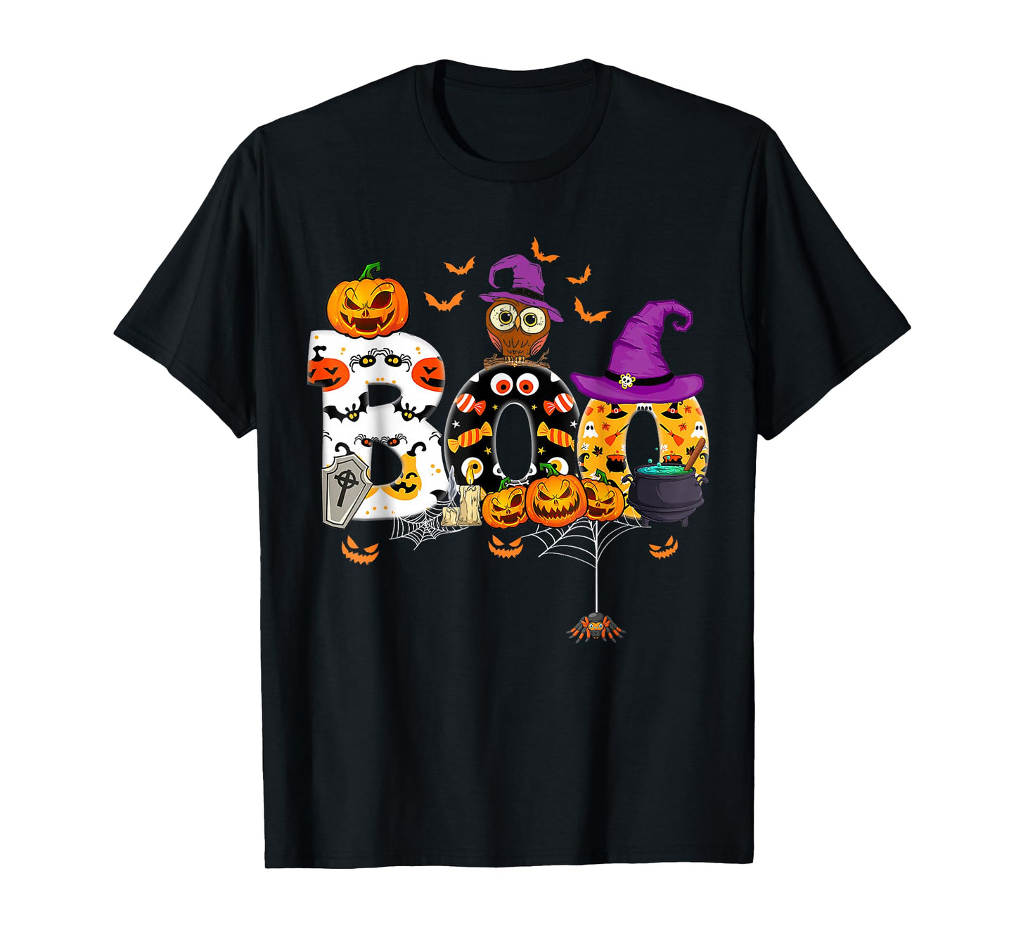 Boo Creepy Owl Pumpkin Ghost Halloween Men Women Kids T-Shirt