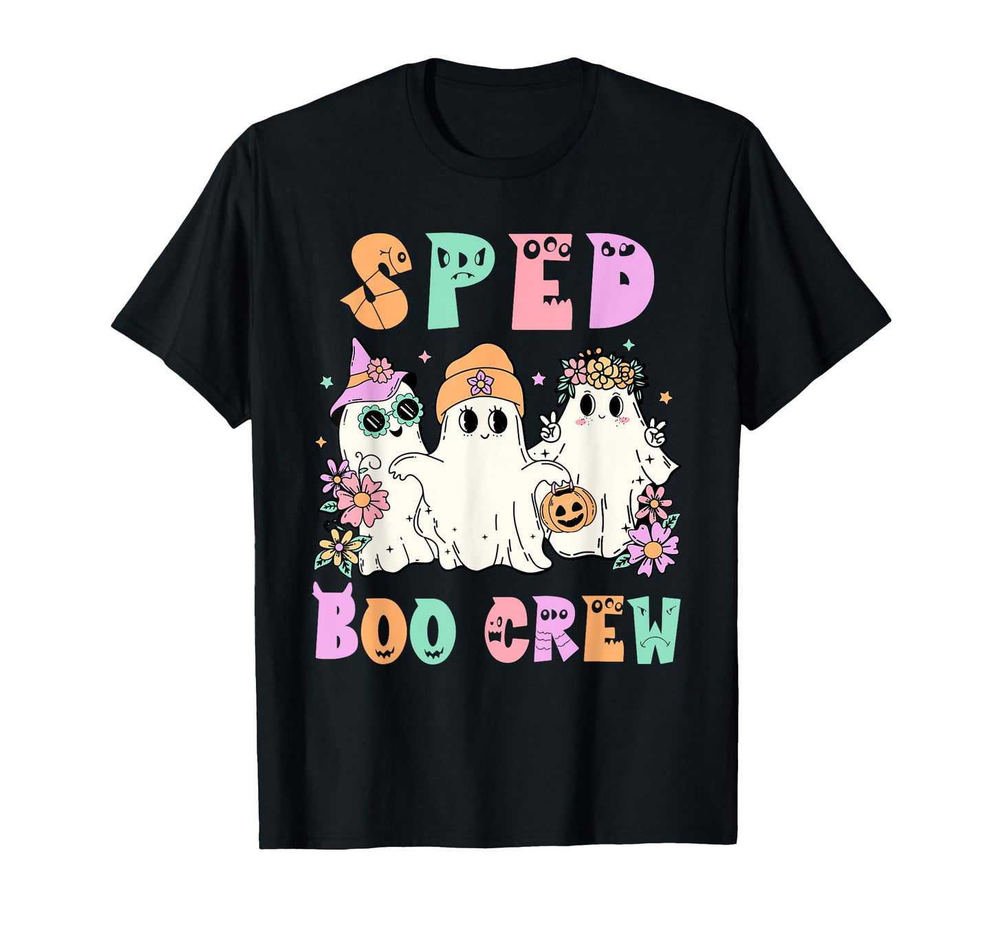 Floral SPED Boo Crew Halloween Ghost Special Ed SPED Teacher Men Women T-Shirt
