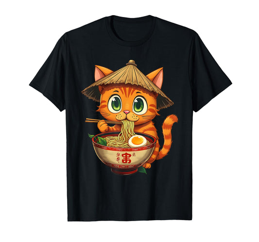 Cat Eating Ramen Kawaii Neko Japanese Noodles Anime Lovers T-Shirt
