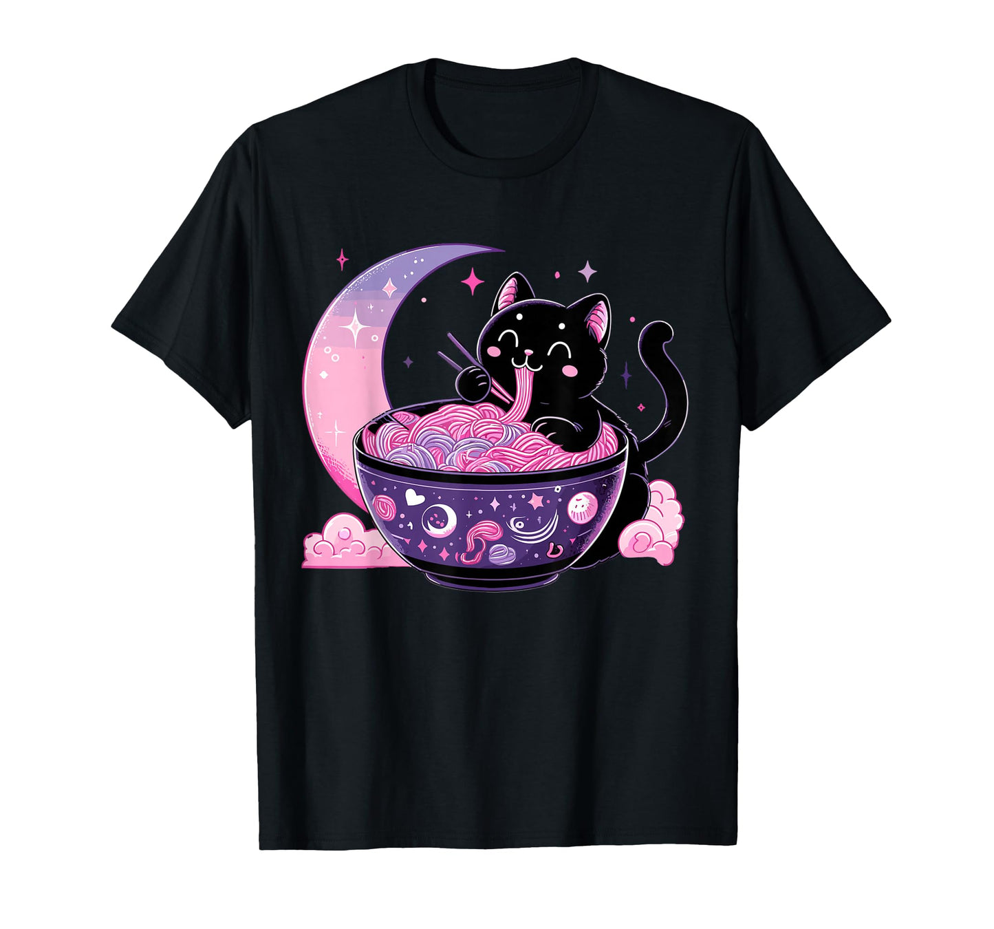 Pastel Goth Aesthetic Kawaii Cat Eating Ramen Noodles T-Shirt