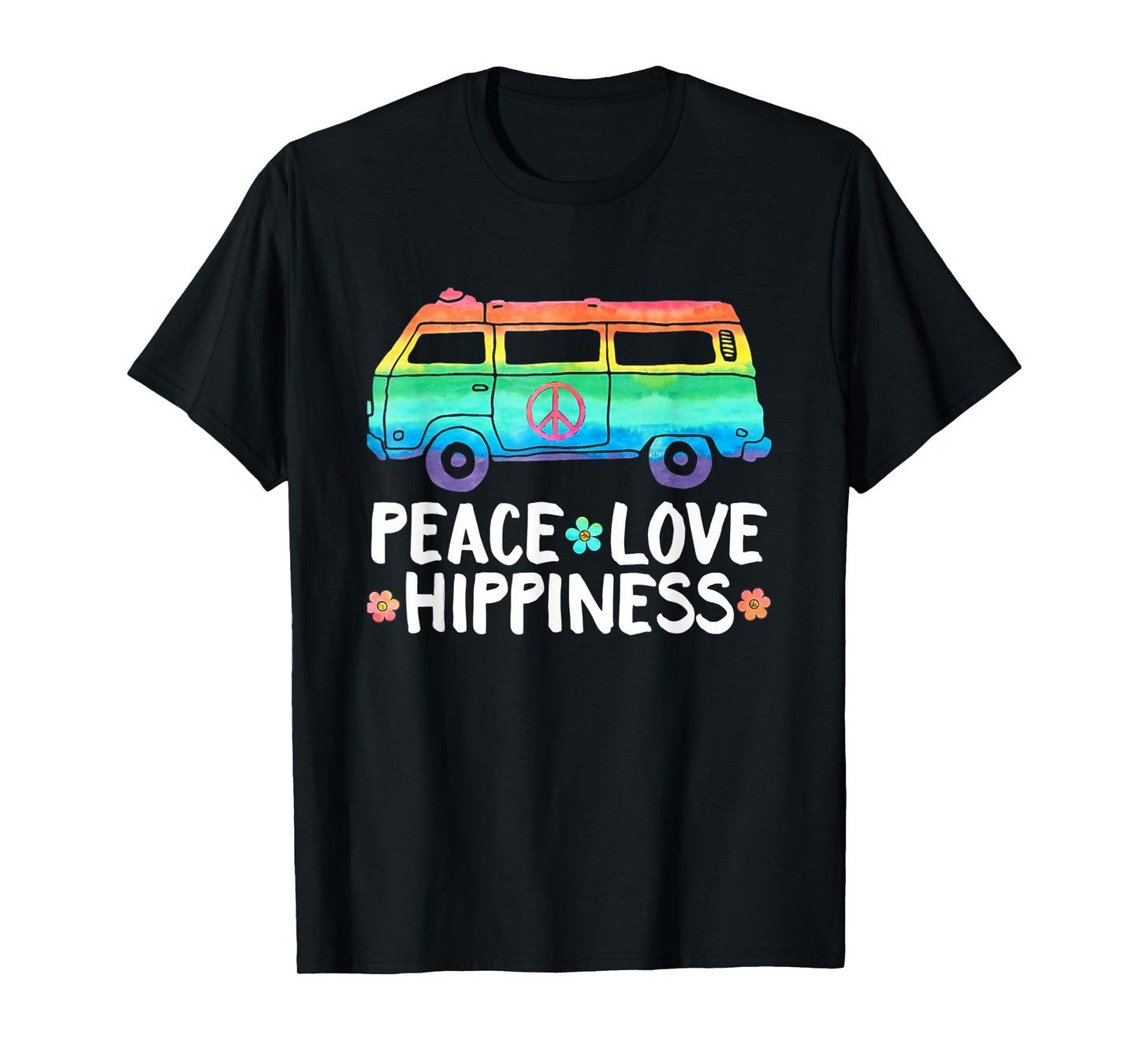 Peace Love Hippiness Rainbow Peace Symbol Flowers T-Shirt