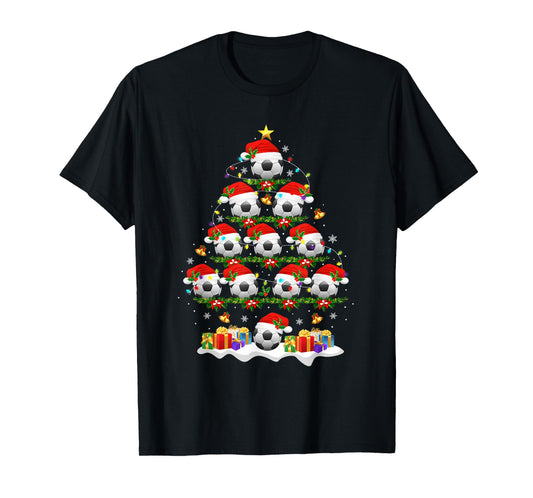 Soccer Christmas Tree Lights Funny Xmas Boys Soccer Player T-Shirt