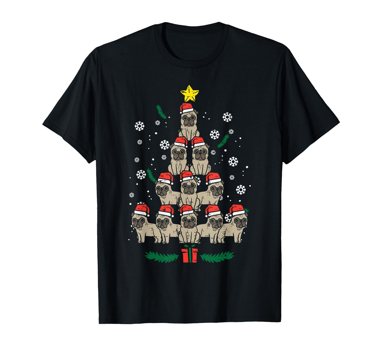 Pug Christmas Tree Dog Xmas Men Women Kids T-Shirt