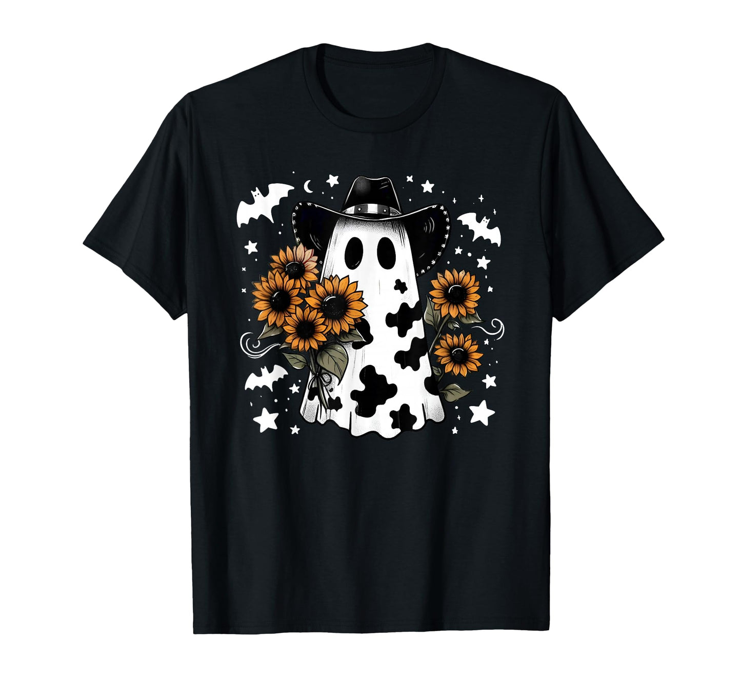 Funny Ghost Spooky Season Halloween Sunflower Cowboy Western T-Shirt