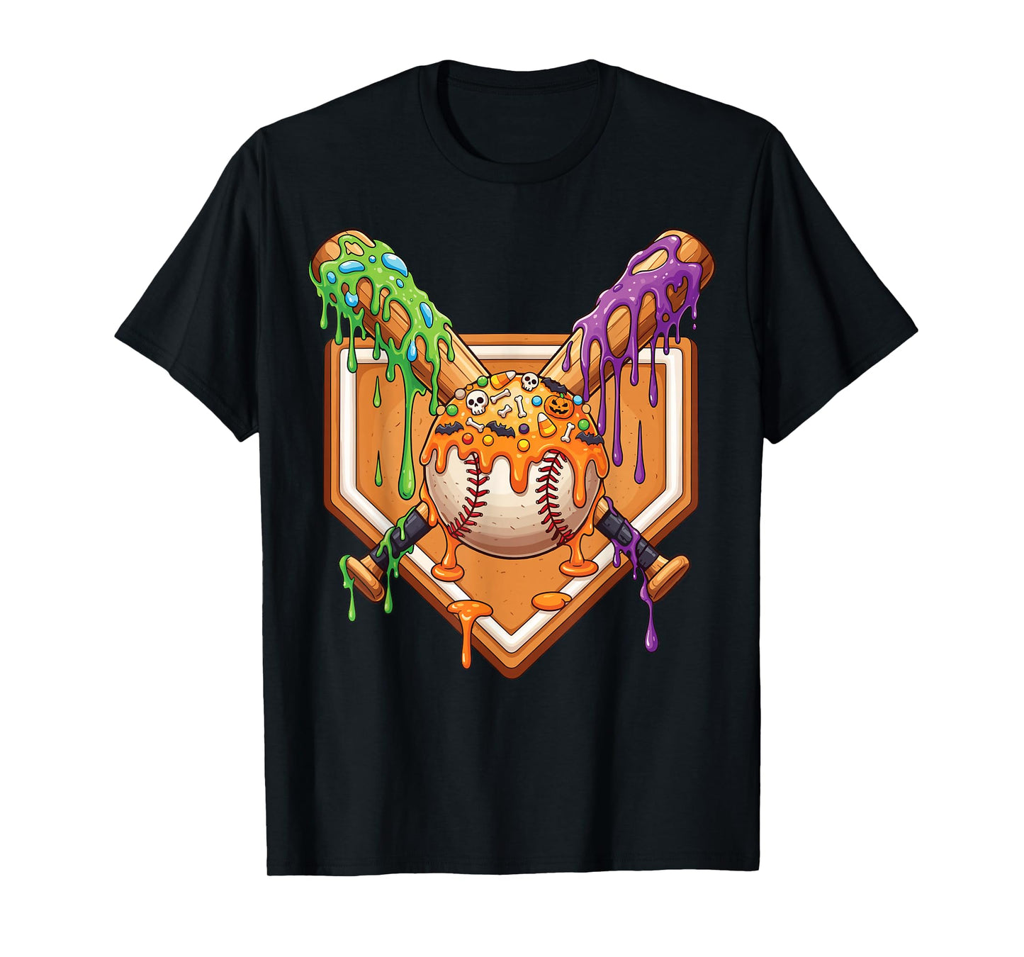 Baseball Drip For Boys Ice Cream Drip Halloween Baseball T-Shirt