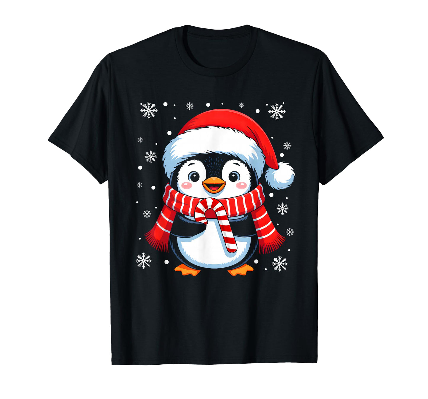 Cute Penguin Candy Cane Christmas Santa Hat Xmas Pajamas T-Shirt