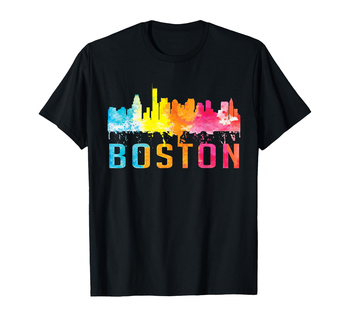 Boston Massachusetts Retro Watercolor Skyline Souvenir T-Shirt