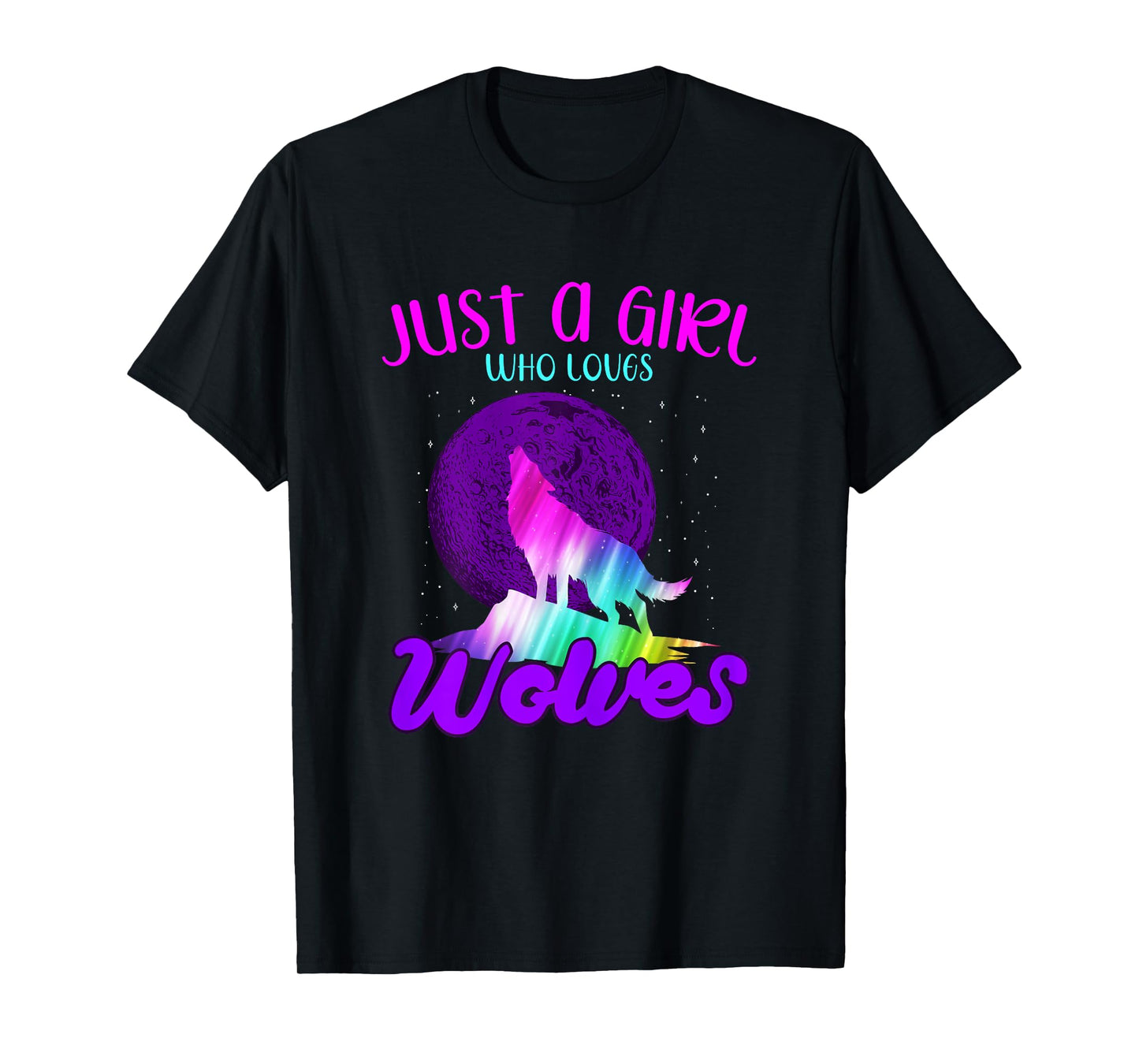 Just A Girl Who Loves Wolves Howling At Moon Colorful Wolf T-Shirt