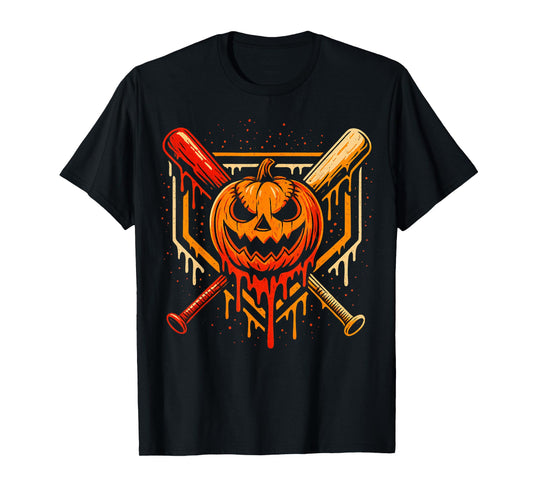 Pumpkin Halloween Baseball Ice Cream Drip Spooky Boys Youth T-Shirt