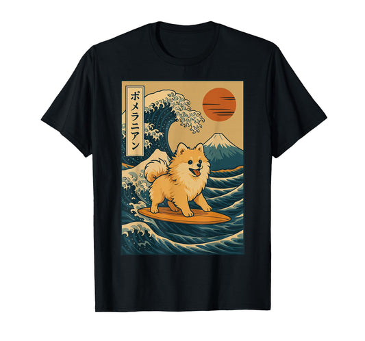 Pomeranian: Surfing Japanese Wave T-Shirt