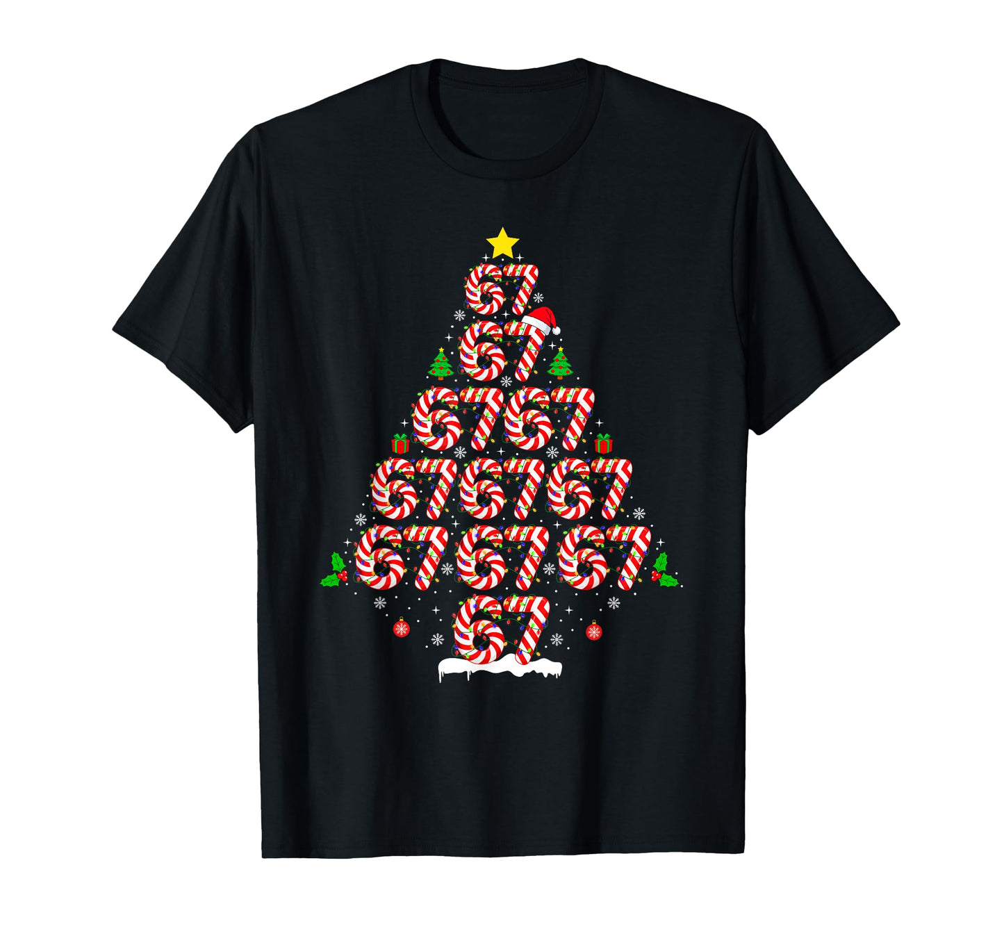 67 Matching Six Seven 6 7 Meme Candy Cane Christmas Tree T-Shirt
