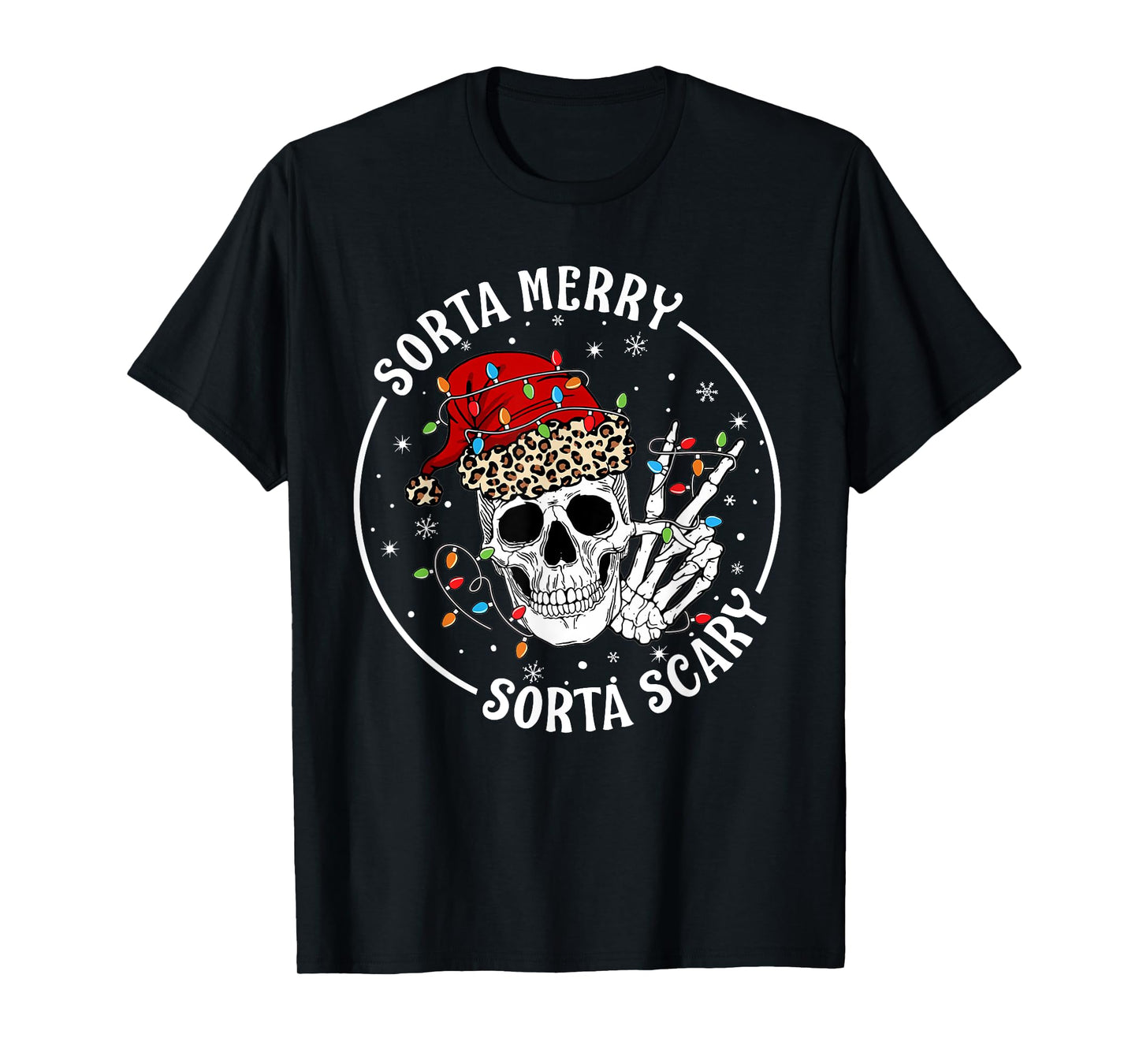 Funny Christmas Sorta Merry Sorta Scary Skeleton Peace Hand T-Shirt