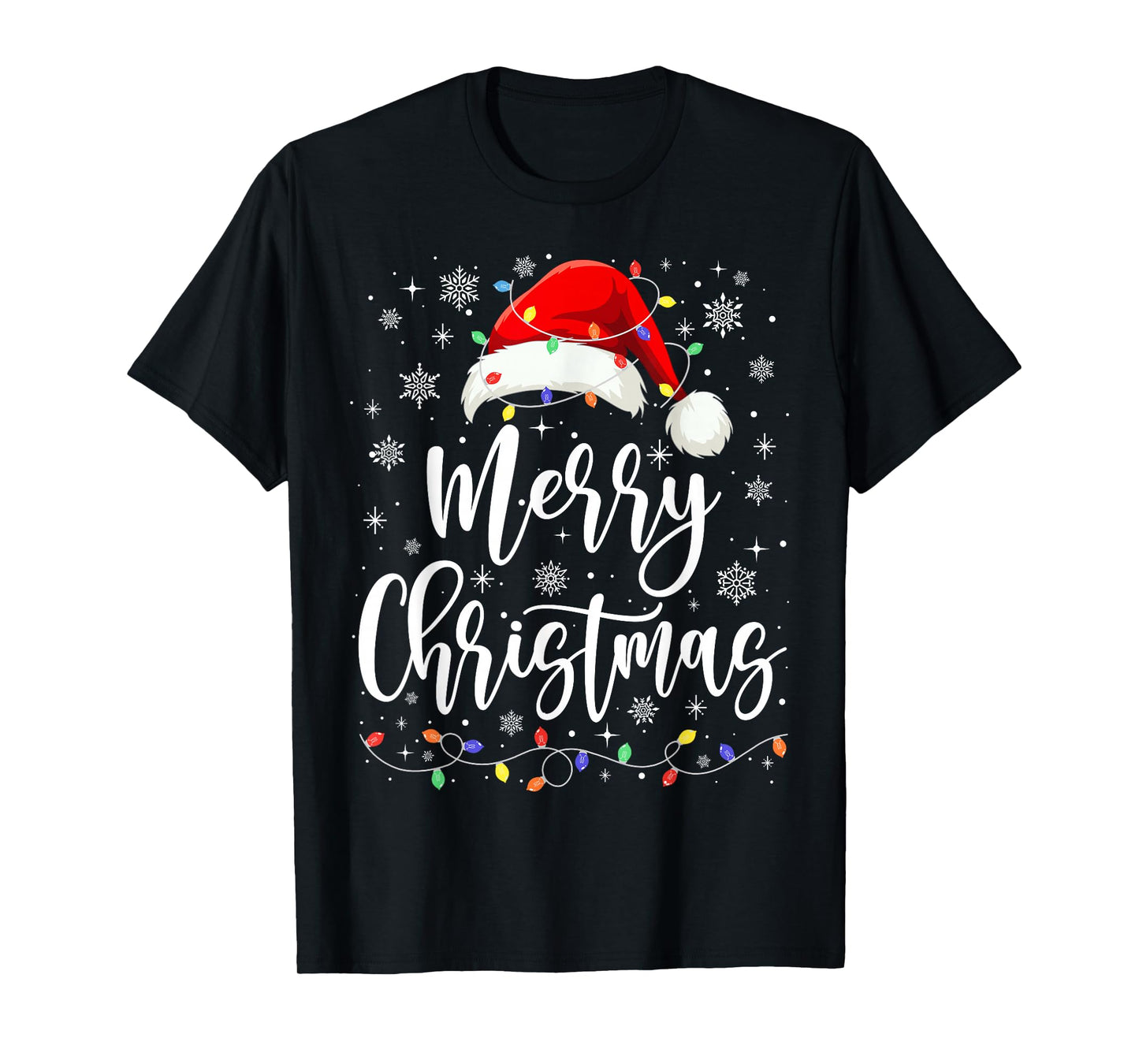 Merry Christmas Lights Red Santa Family Xmas Pajamas T-Shirt