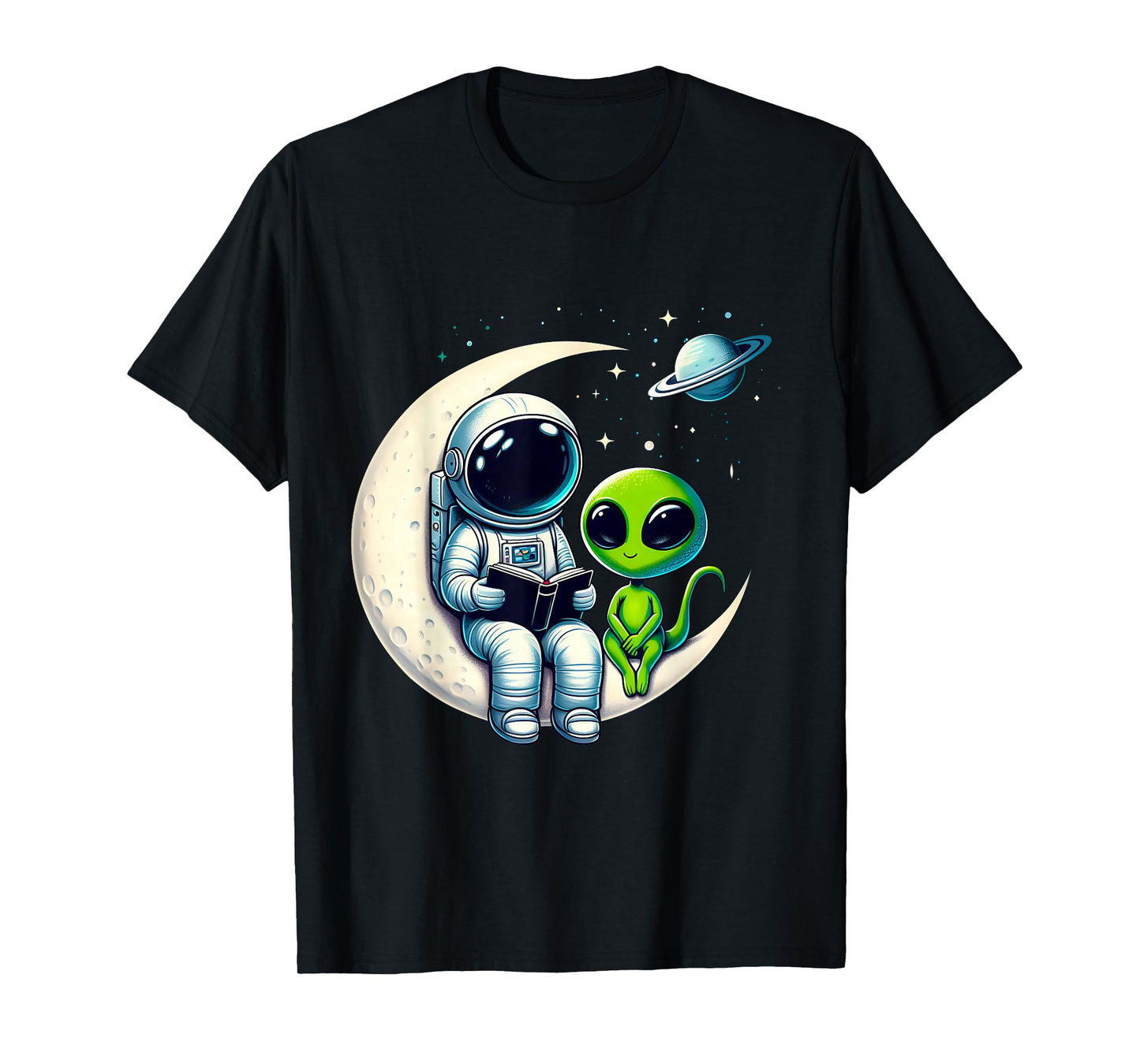 Astronaut Reading Book To Alien Shirt Moon Space Lover Kids T-Shirt