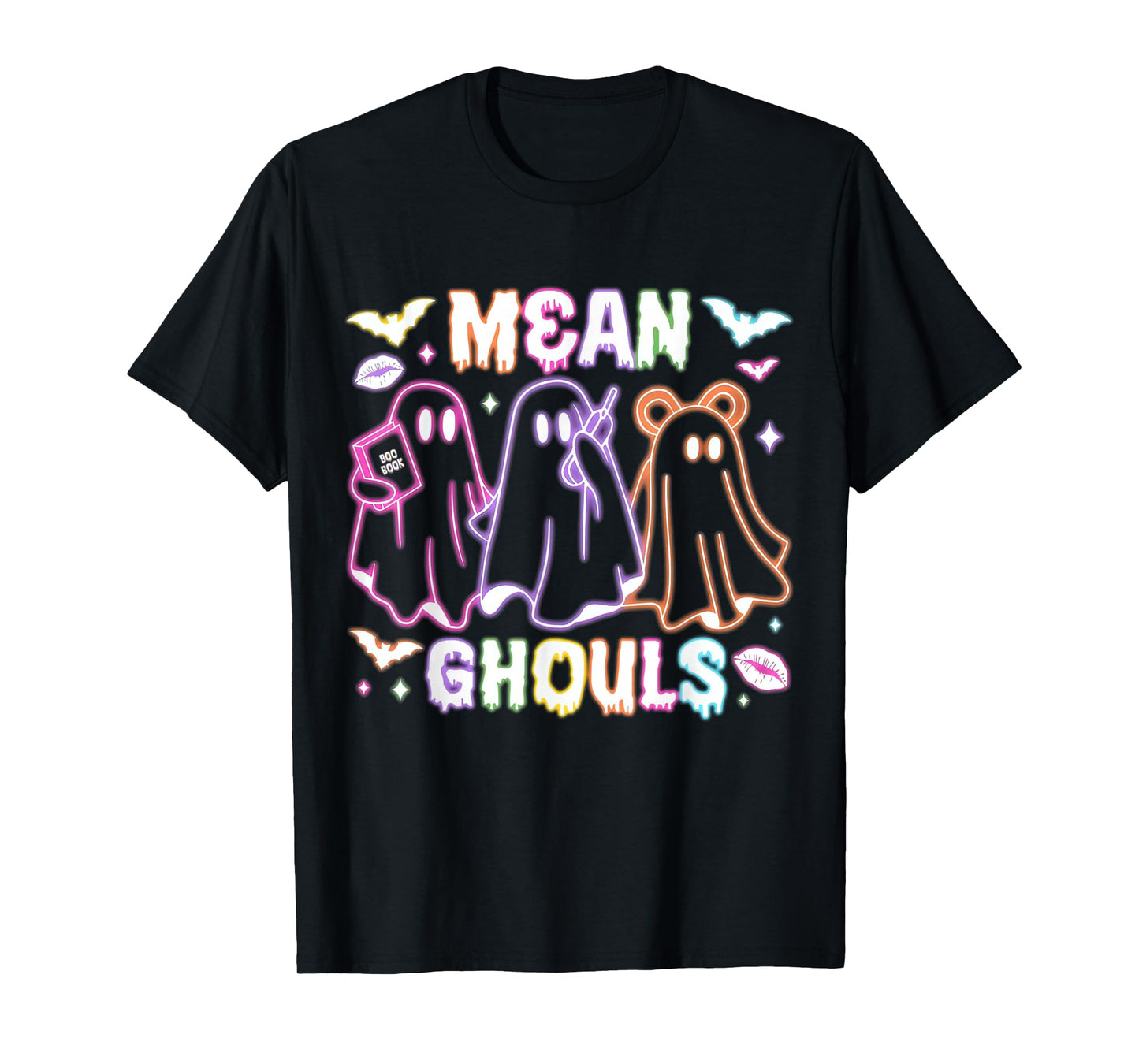 Cute Ghost Mean Ghouls Neon Halloween Spooky Season Costume T-Shirt