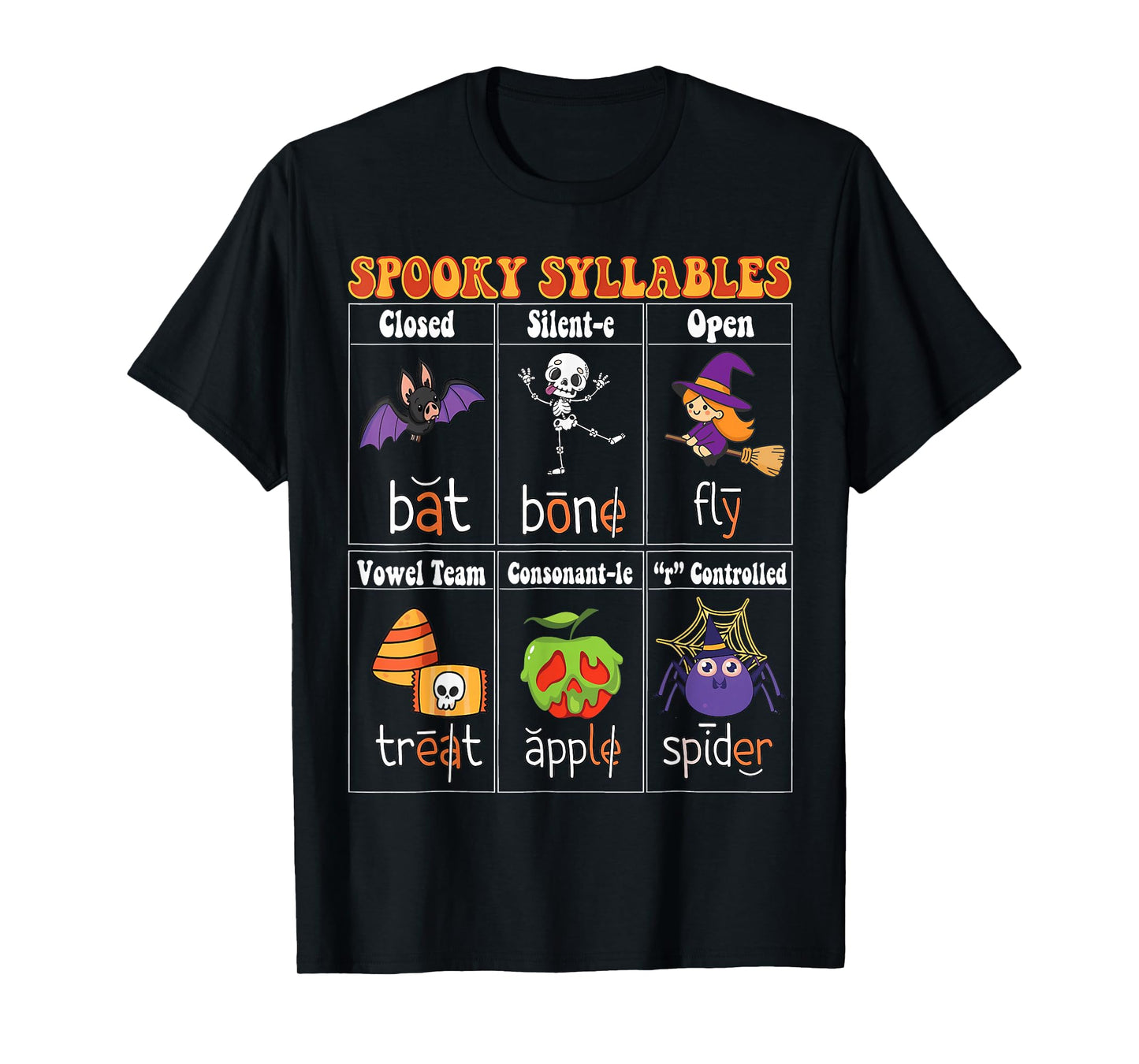 Spooky Syllables Funny Halloween Educational Teachers Kids T-Shirt