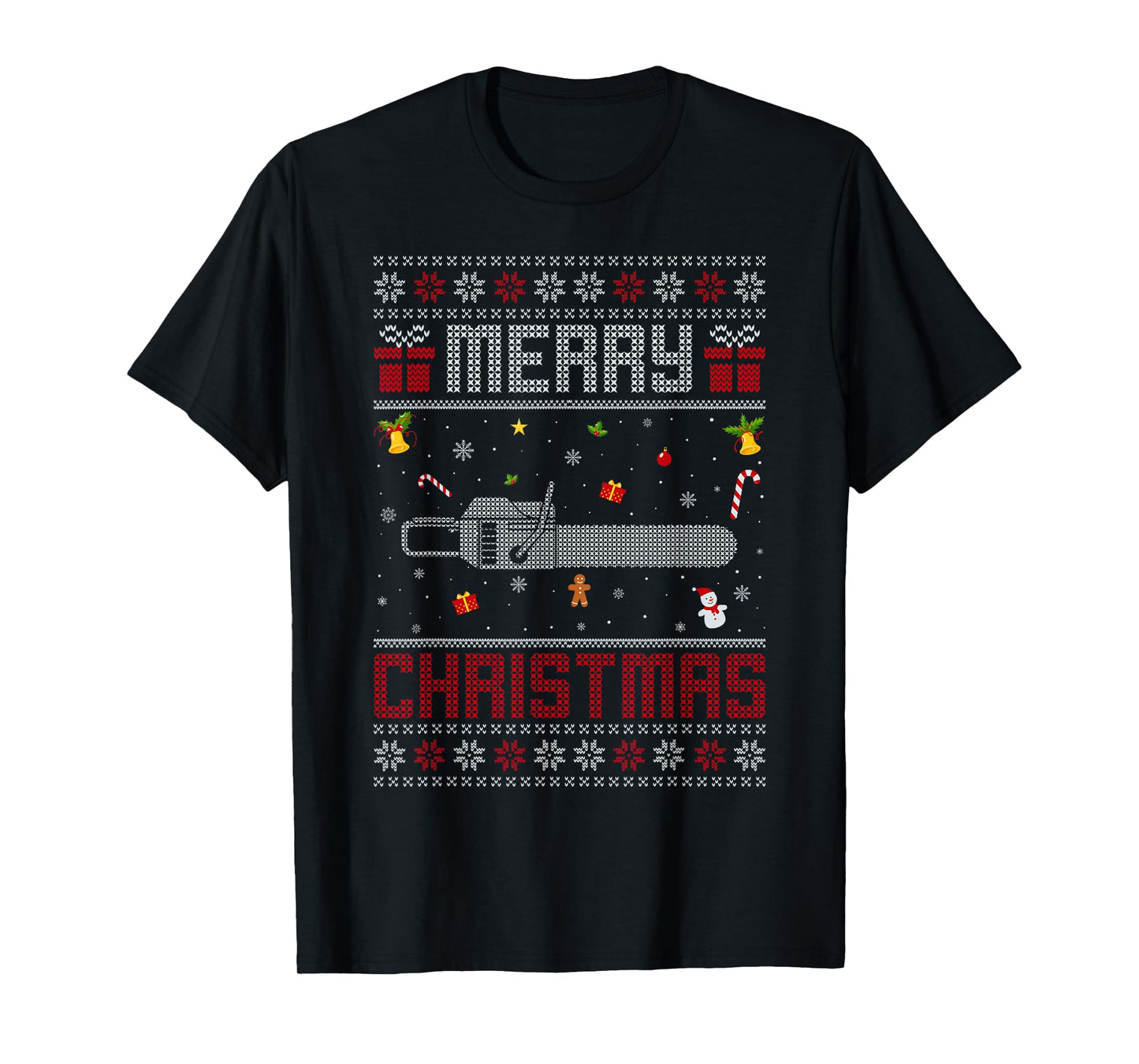 Ugly Chainsaw Christmas Decoration Funny Ugly Xmas Sweater T-Shirt
