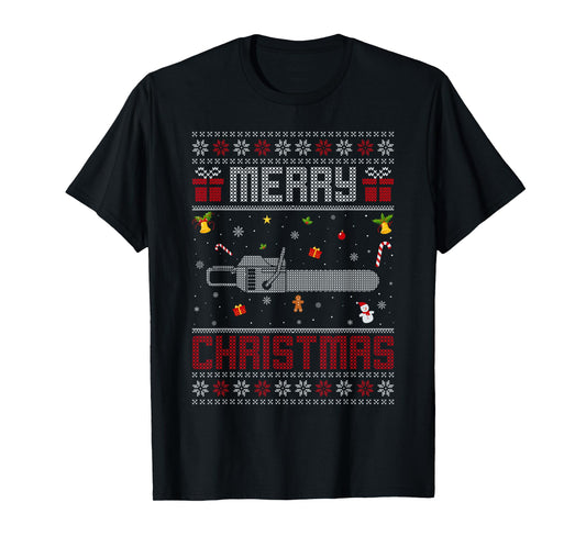 Ugly Chainsaw Christmas Decoration Funny Ugly Xmas Sweater T-Shirt