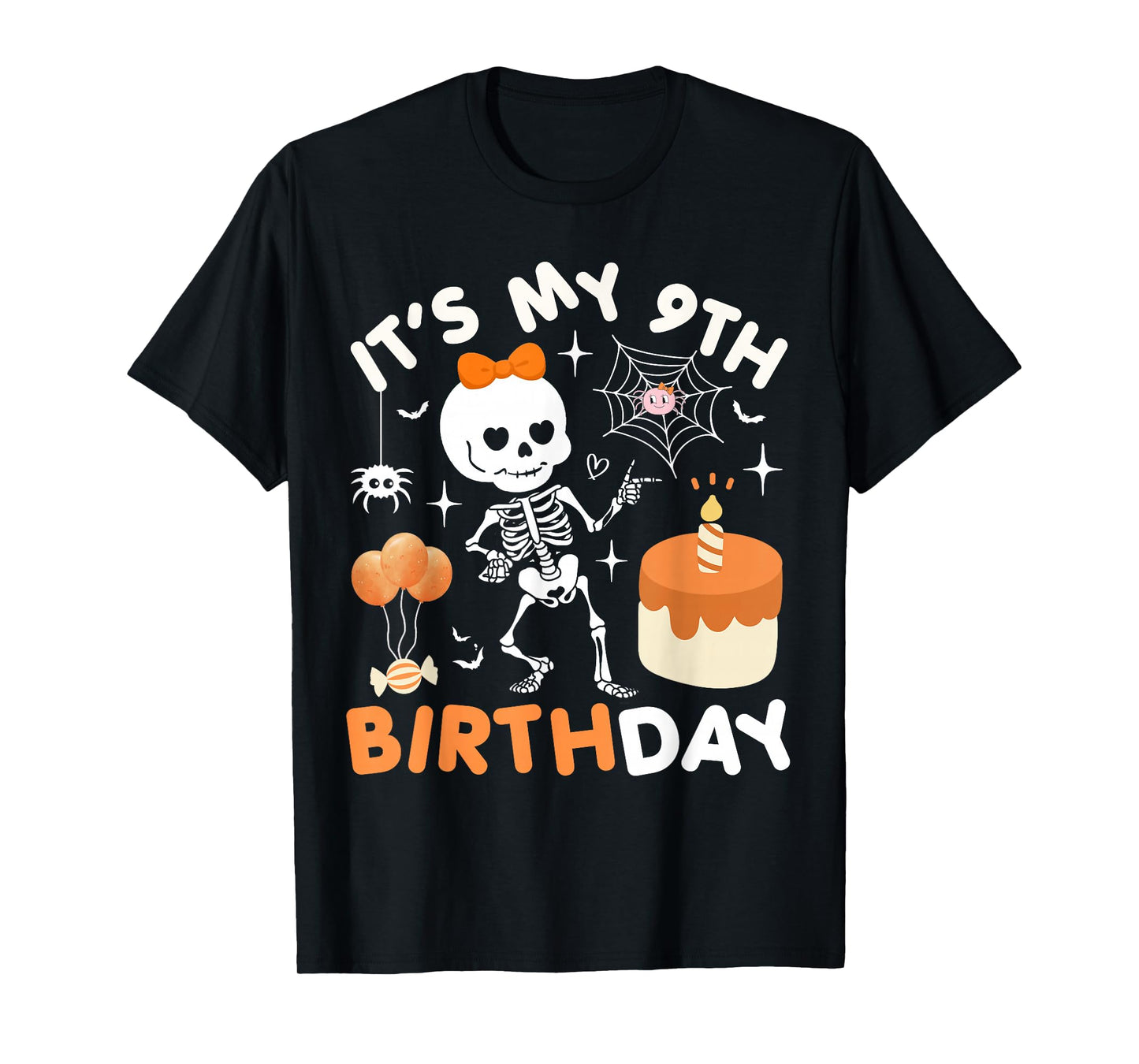 Its My 9th Birthday Funny Halloween Skeleton 9 Birthday Girl T-Shirt