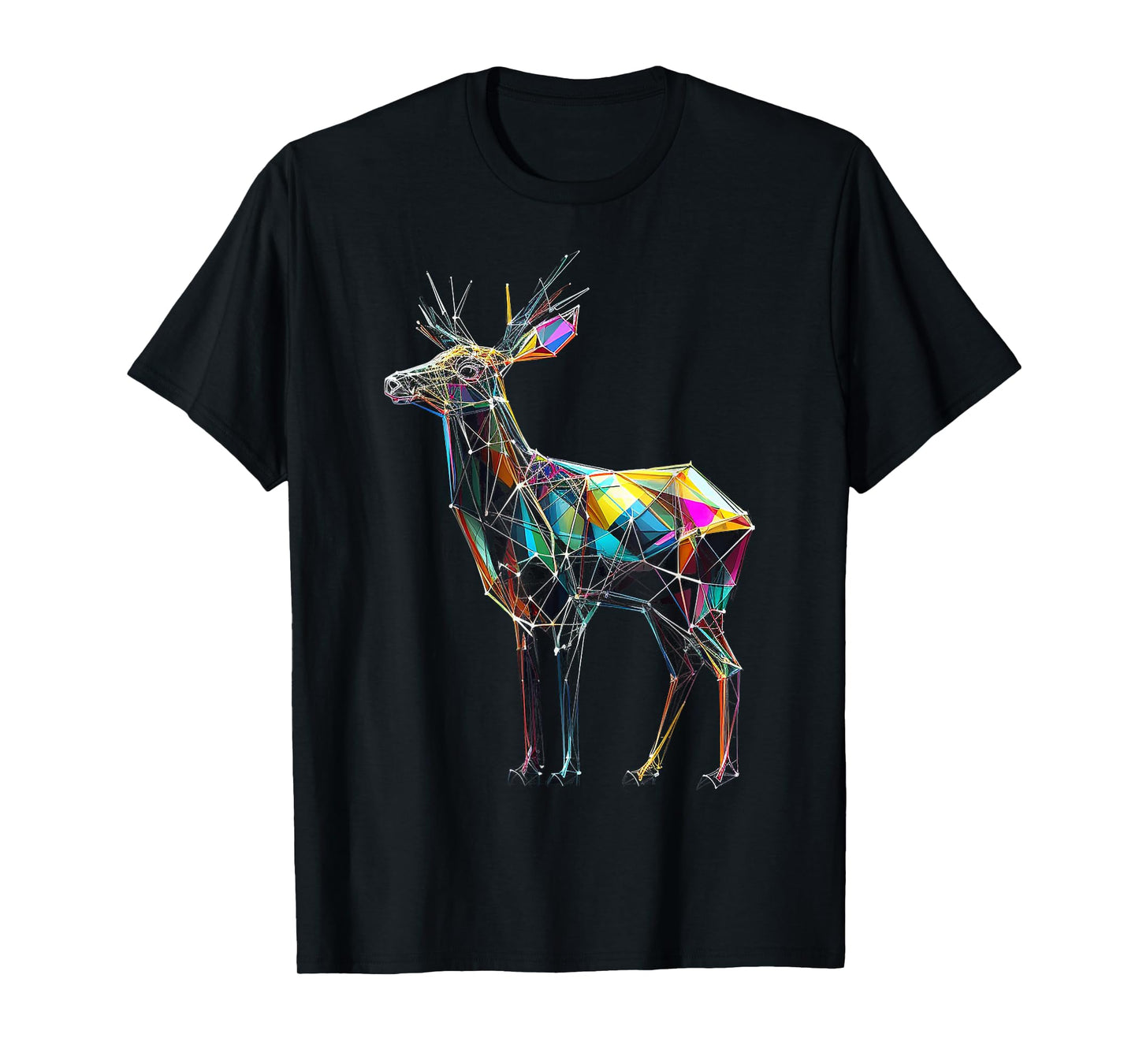 Deer Polygon Artwork | Geometric Colorful Animal Motif Deer T-Shirt