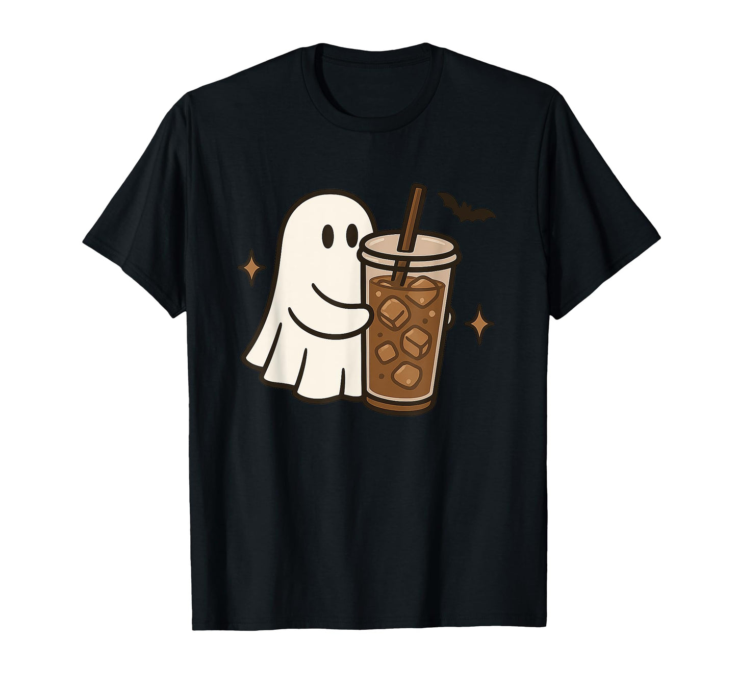 Cute Ghost Holding Iced Coffee Halloween Aesthetic Fall T-Shirt