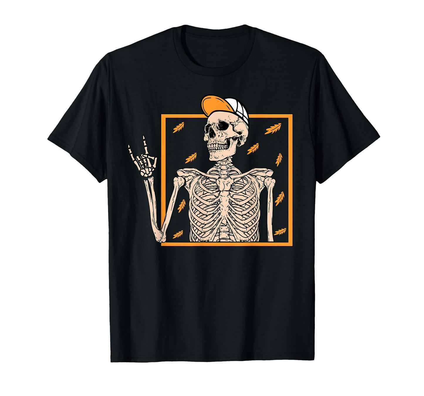 Vintage Halloween Skeleton Rock On Hand Skeleton Men Boys T-Shirt