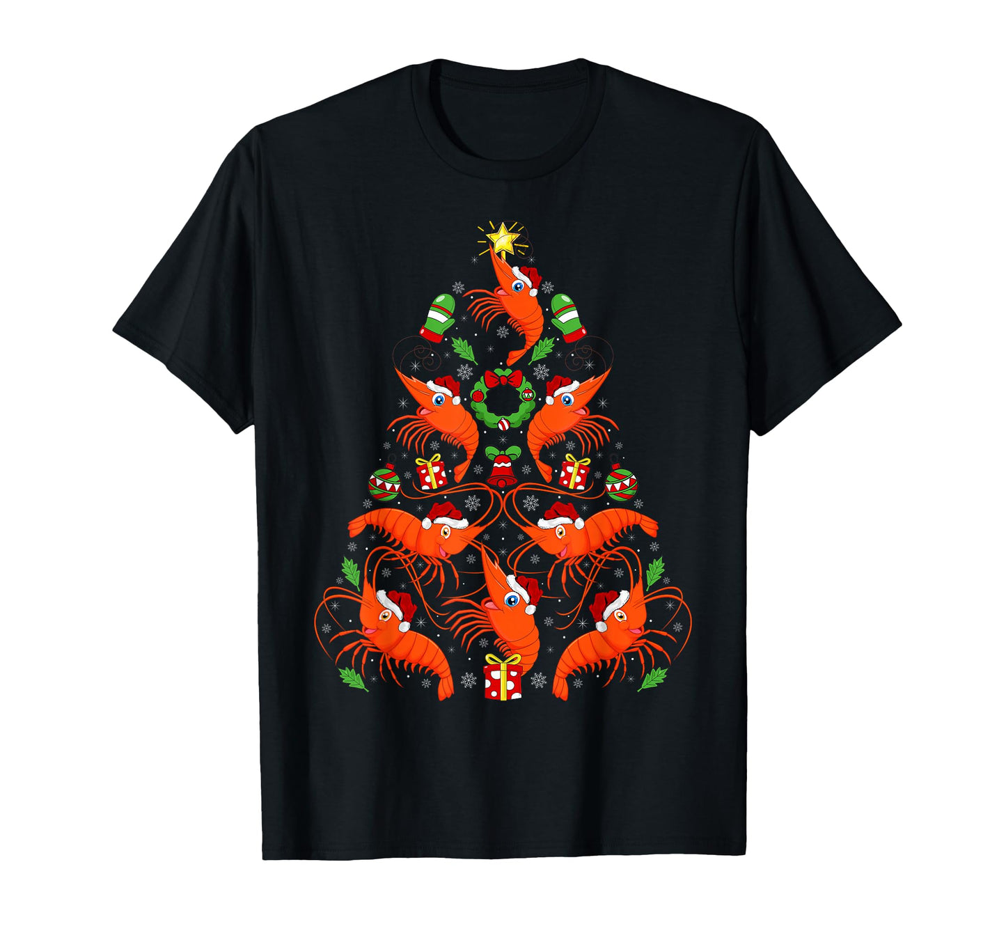Shrimp Christmas Tree Lights Funny Sea Animals Fish Xmas T-Shirt