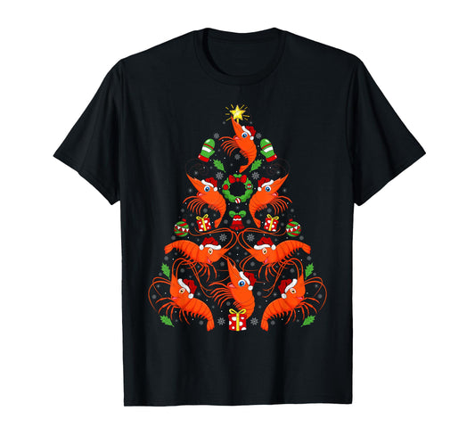 Shrimp Christmas Tree Lights Funny Sea Animals Fish Xmas T-Shirt