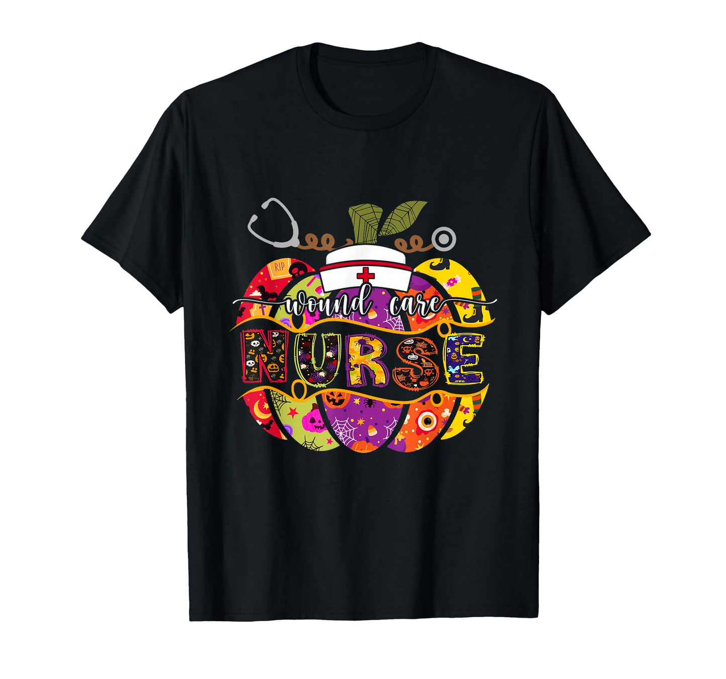 Nurse Halloween Costume Stethoscope Heartbeat Pumpkin Nurse T-Shirt