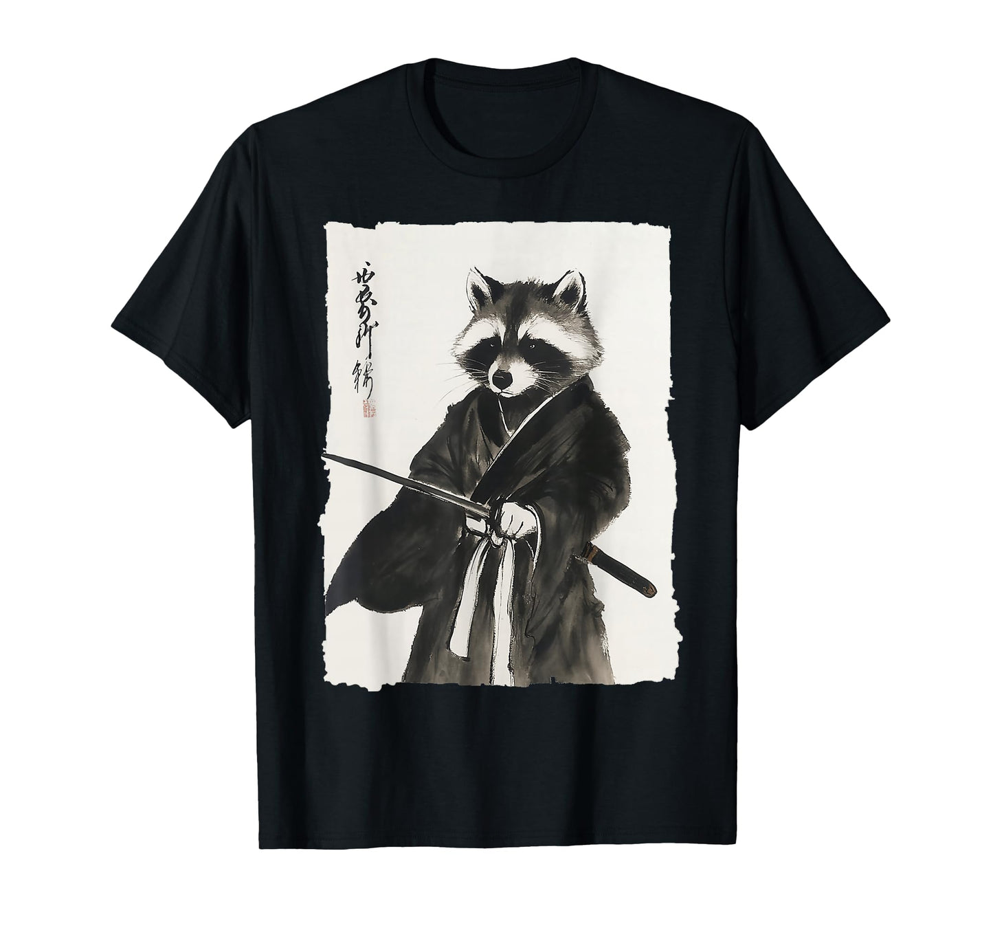 Raccoon Samurai Janpanese Vintage Warrior Art Anime Graphic T-Shirt