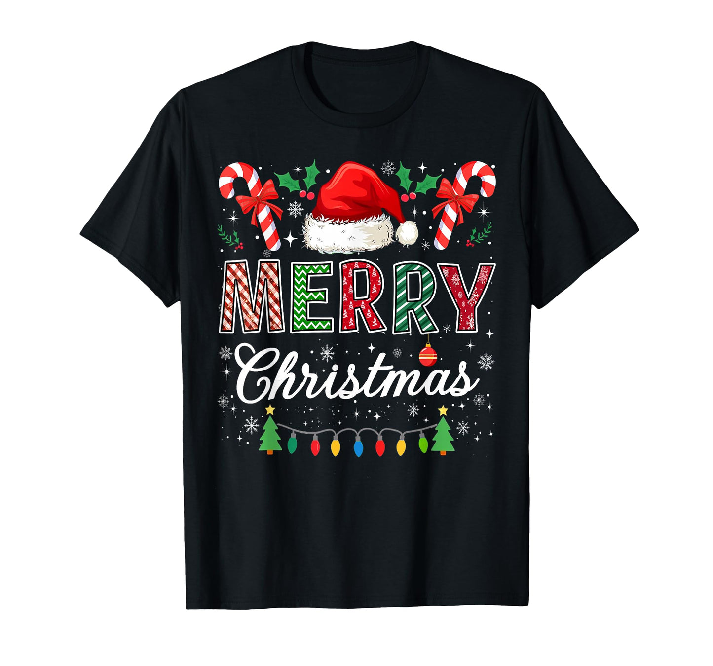 Merry Christmas Xmas Lights Matching Family Men Women Kids T-Shirt