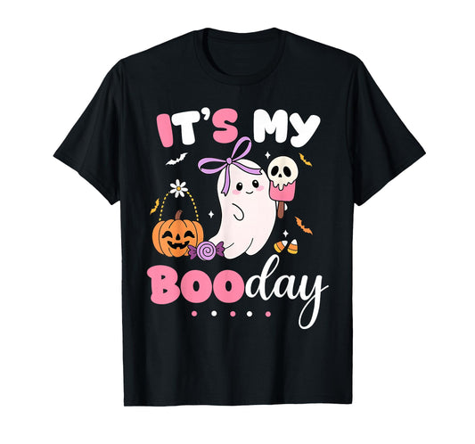 Its My Boo Day Cute Halloween Birthday Ghost Bow Preppy T-Shirt
