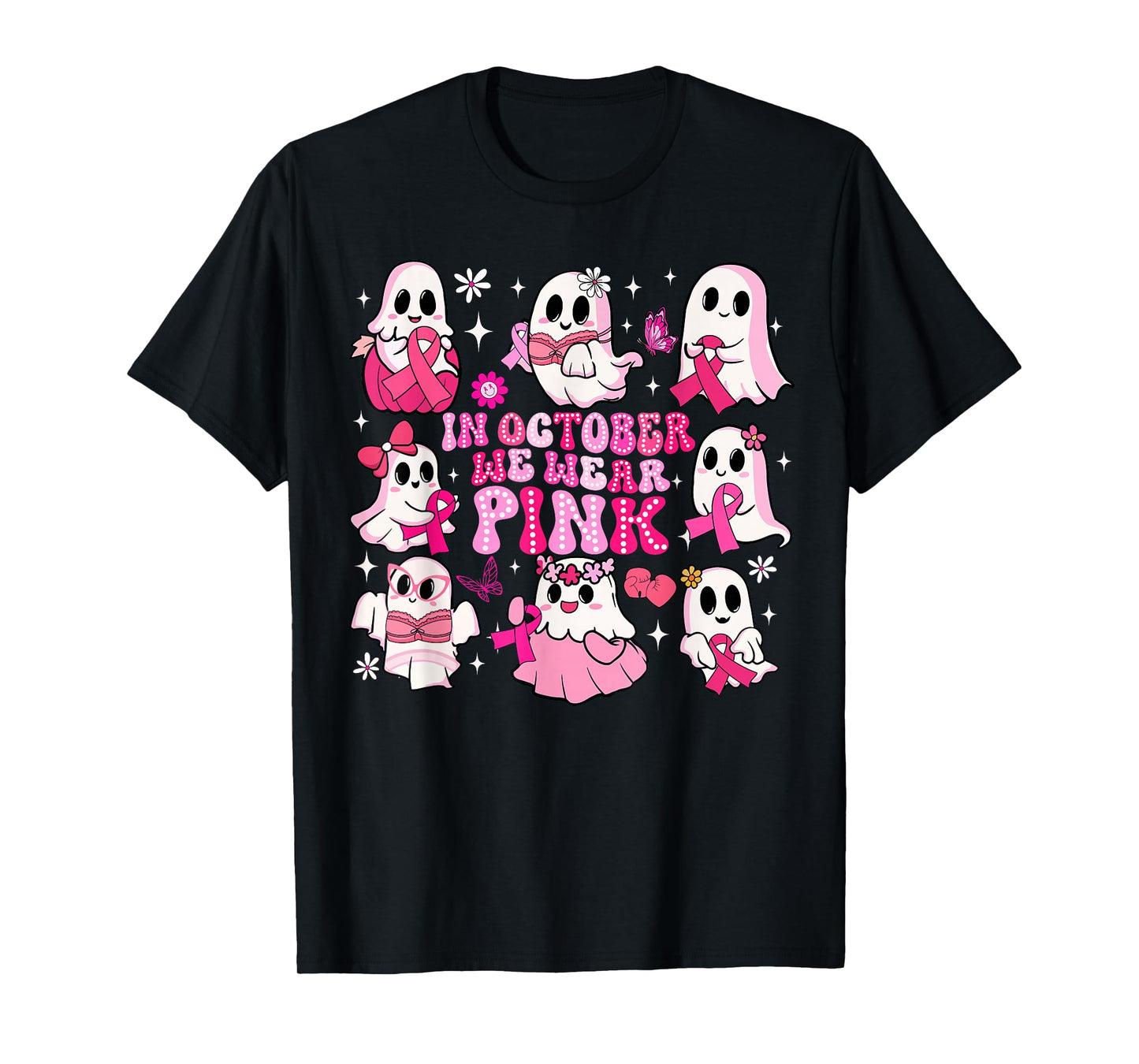 In October We Wear Pink Funny Ghost Breast Cancer Awareness T-Shirt