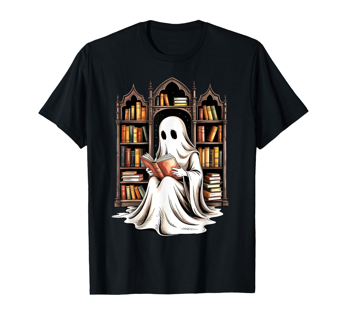 Reading Ghost Spooky Library Funny Halloween Teacher T-Shirt